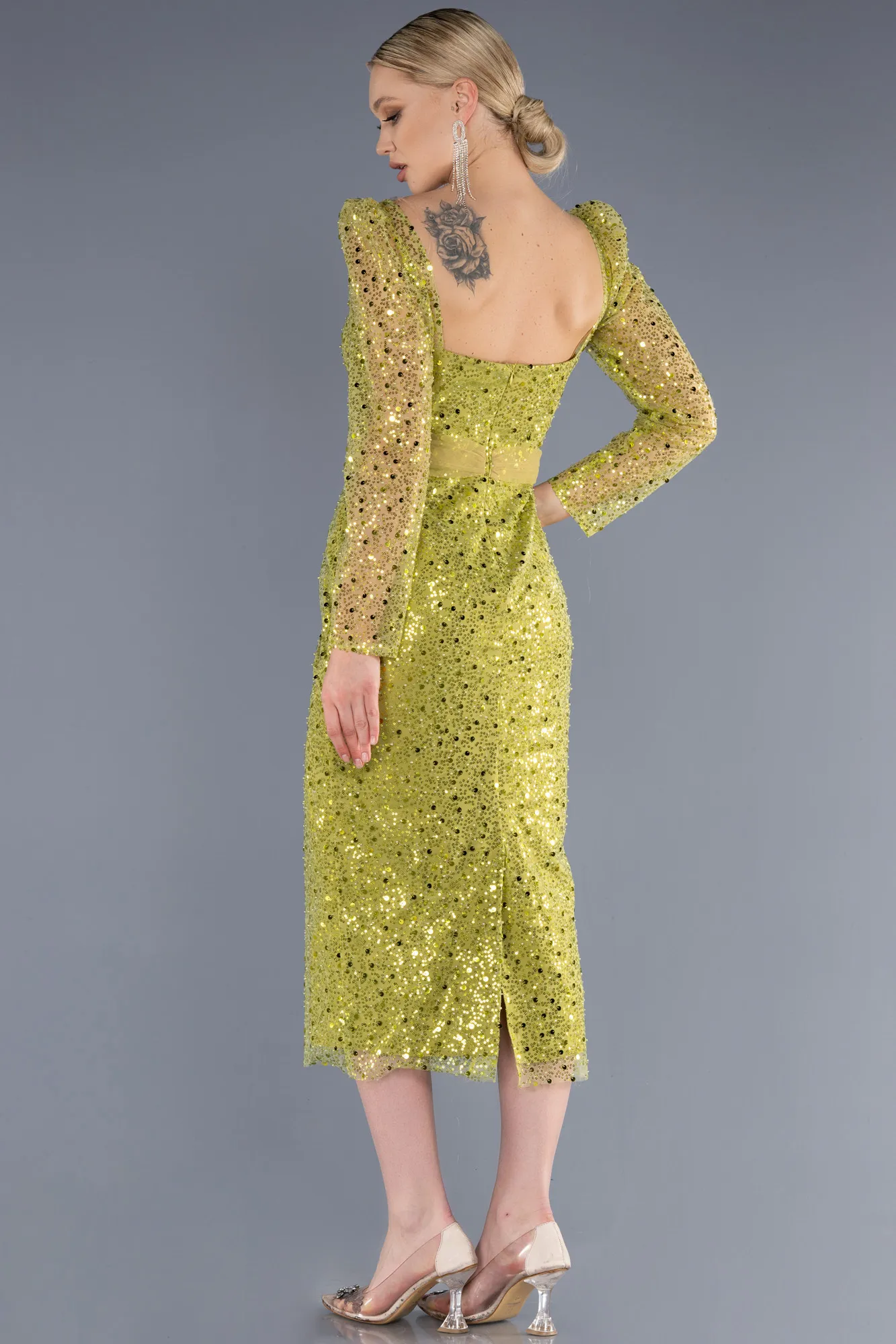 Pistachio Green-Midi Scaly Cocktail Dress ABK1979