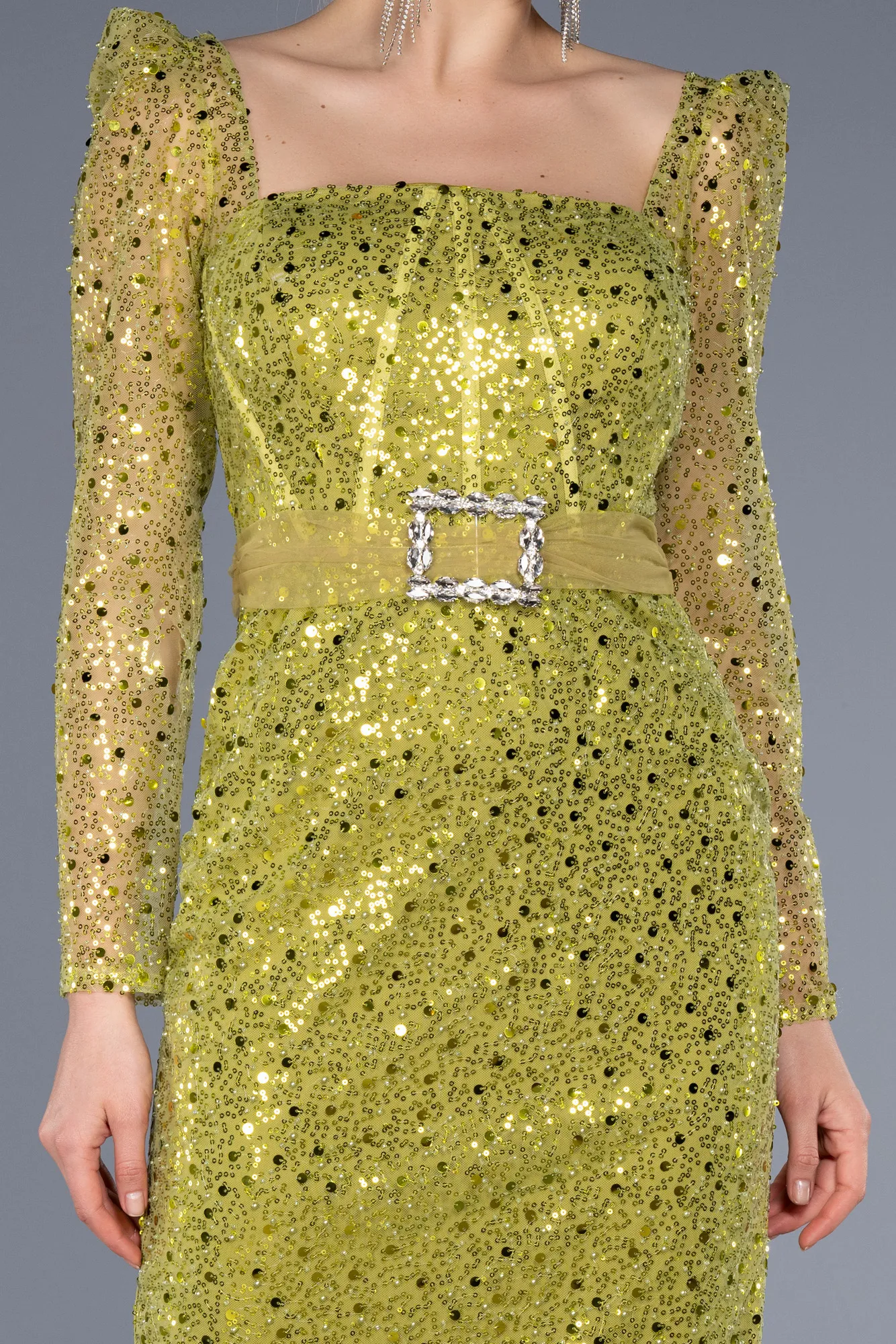 Pistachio Green-Midi Scaly Cocktail Dress ABK1979