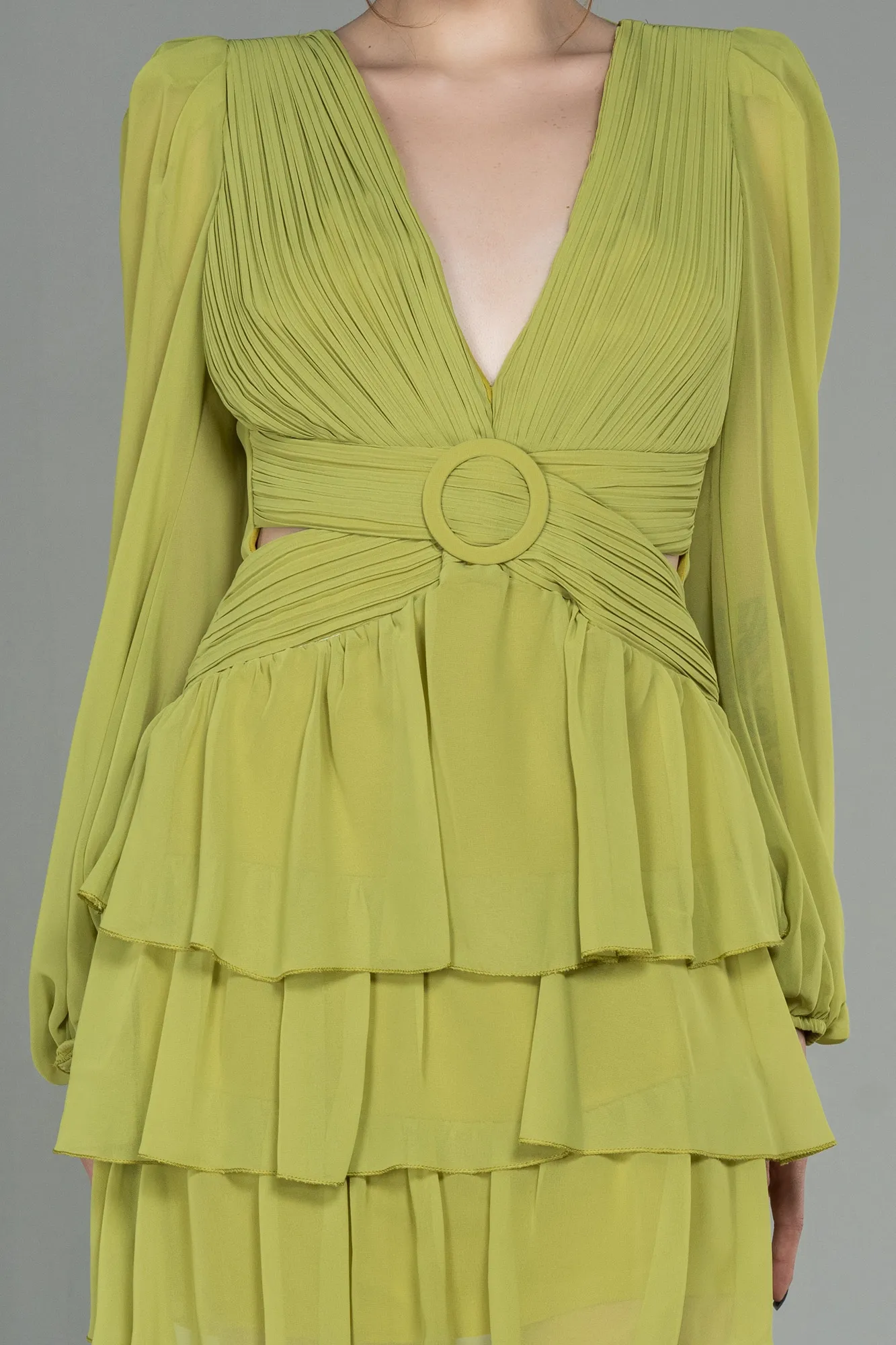 Pistachio Green-Mini Chiffon Invitation Dress ABK1899