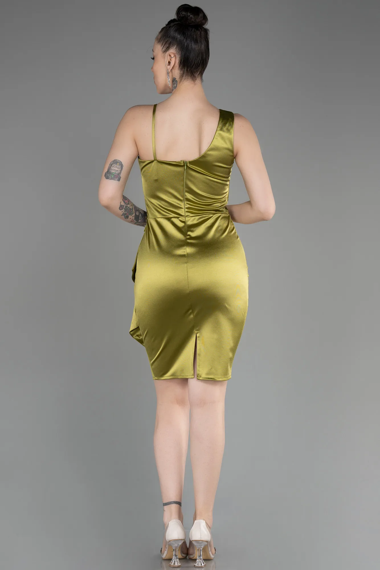 Pistachio Green-Short Satin Cocktail Dress ABK2024