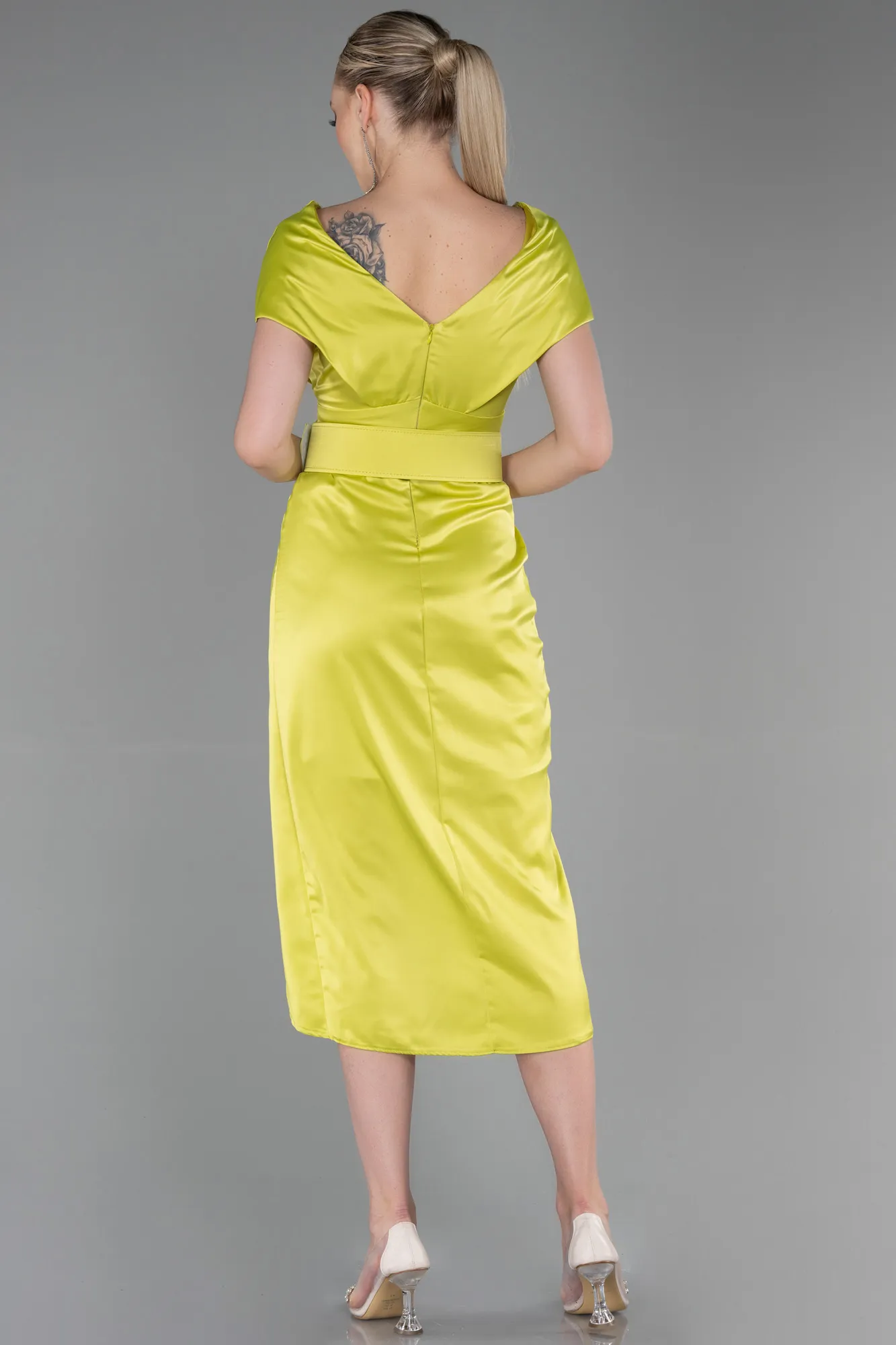 Pistachio Green-Short Satin Invitation Dress ABK1107