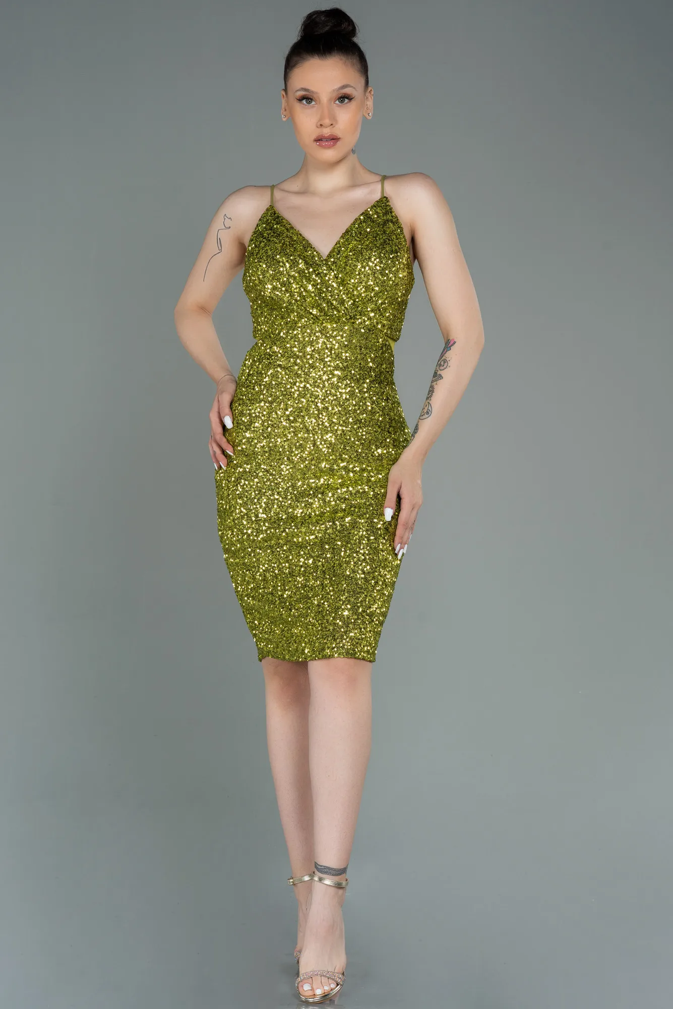 Pistachio Green-Short Scaly Invitation Dress ABK1763