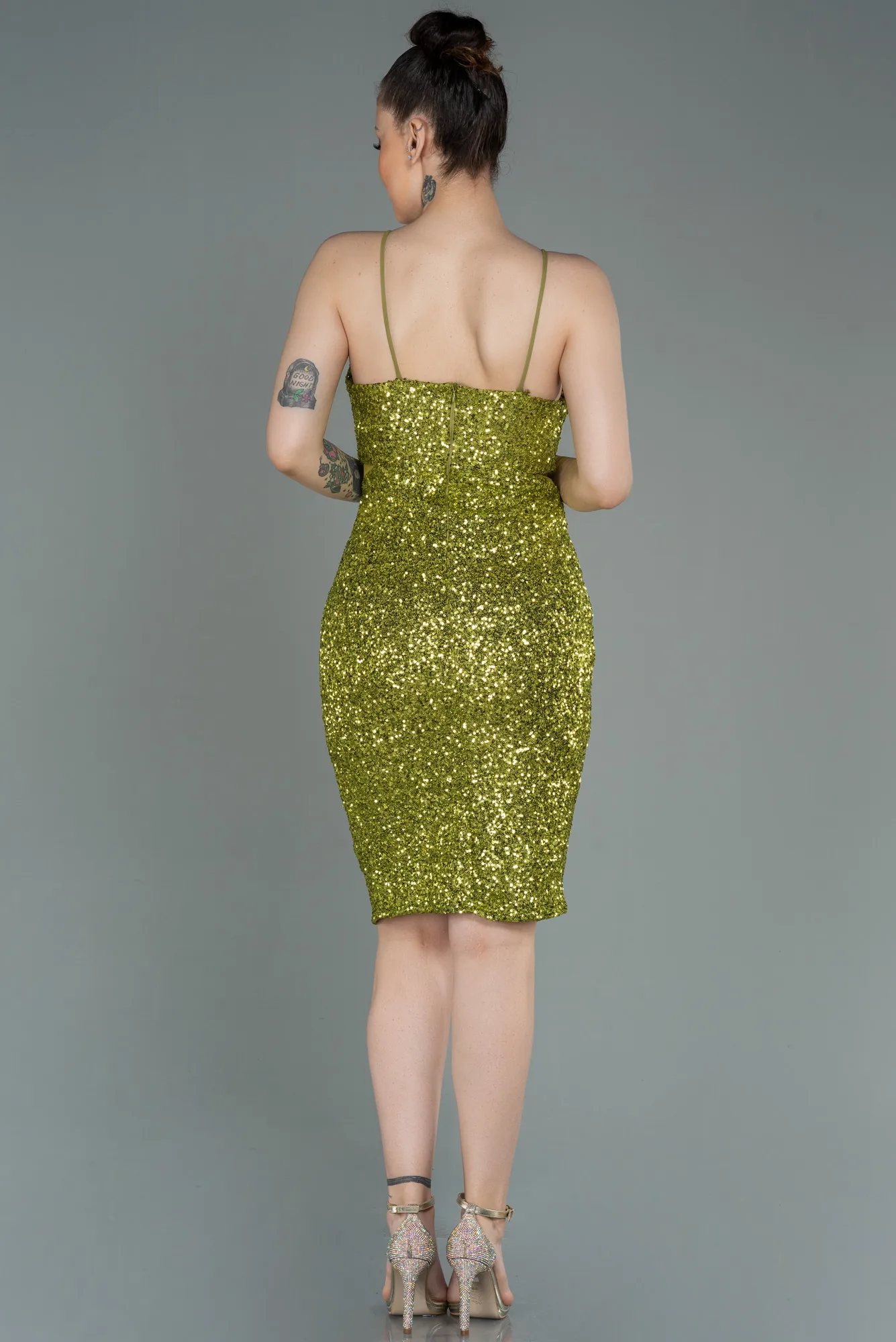Pistachio Green-Short Scaly Invitation Dress ABK1763