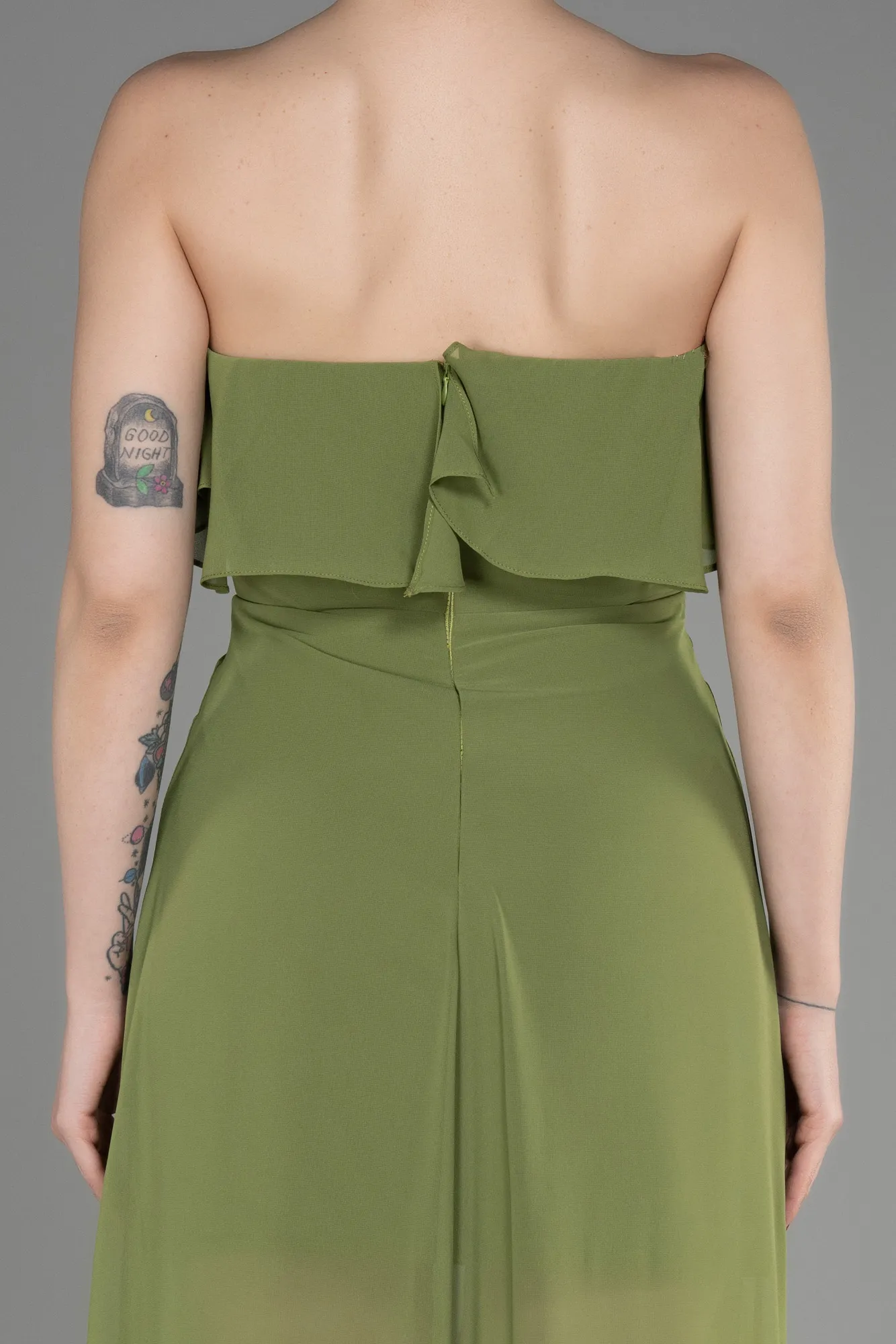 Pistachio Green-Strapless Long Chiffon Prom Dress ABU3838