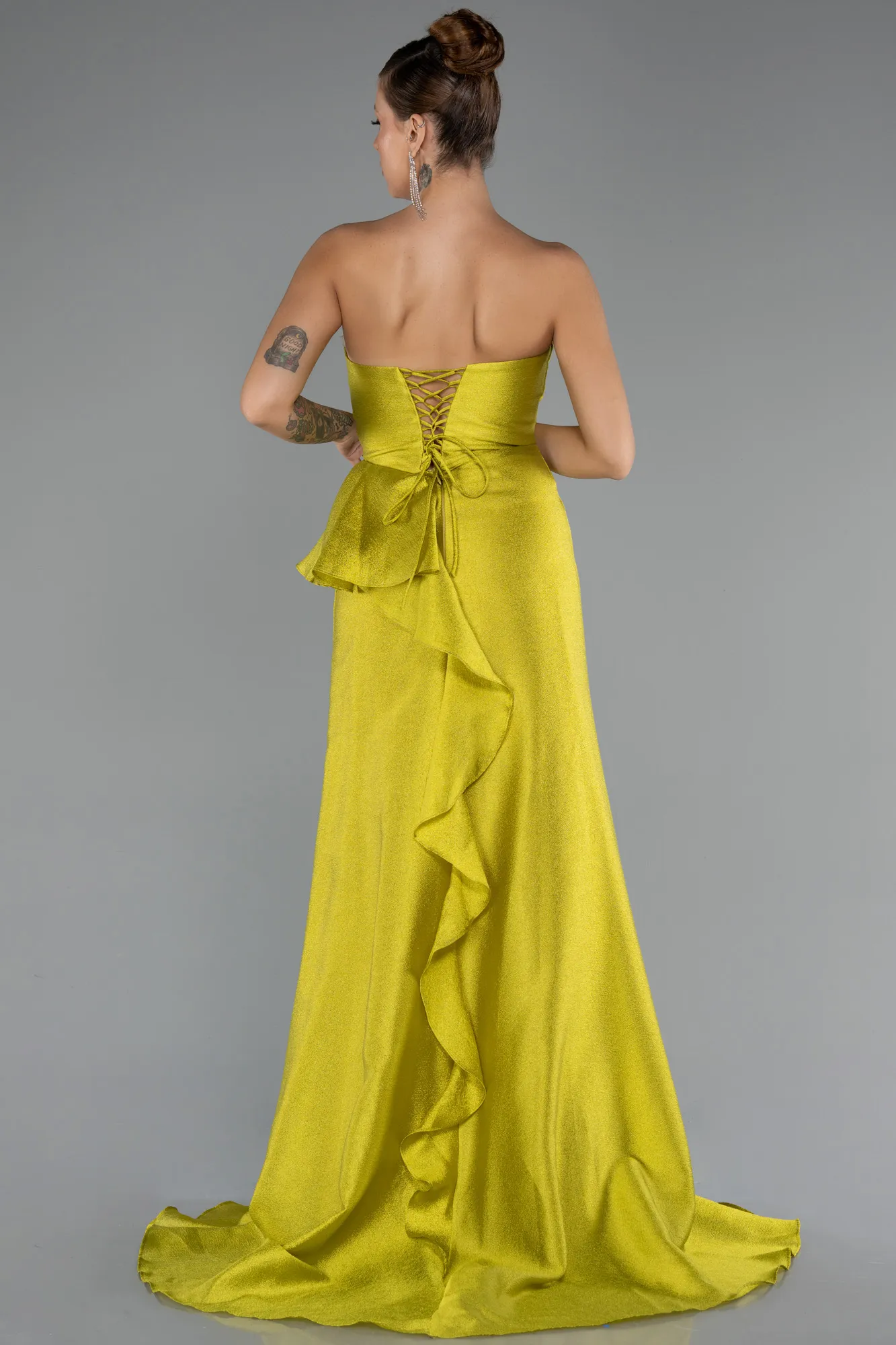 Pistachio Green-Strapless Slit Long Evening Gown ABU4724