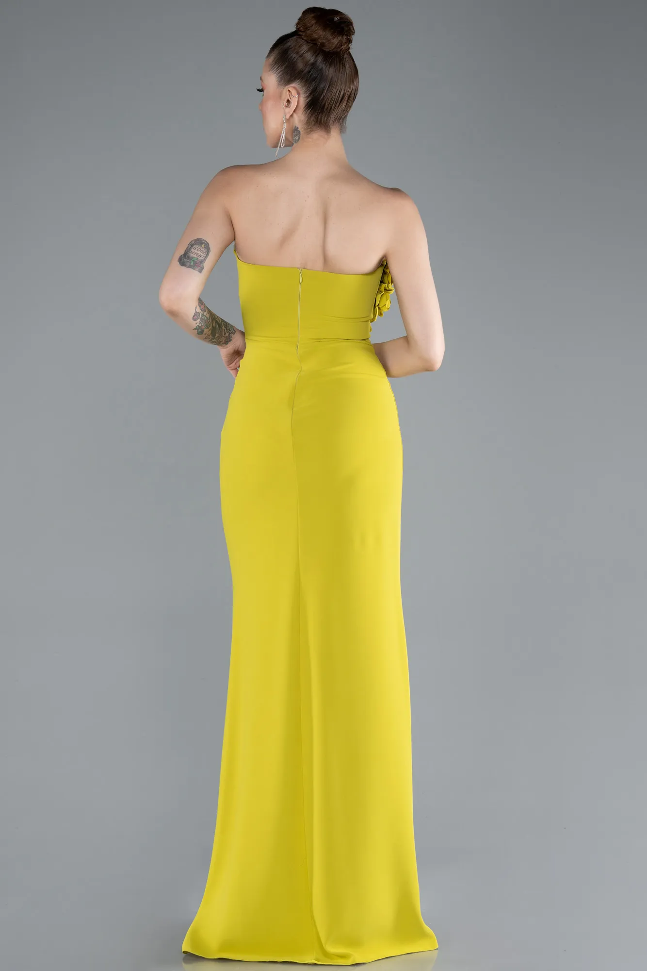 Pistachio Green-Strapless Slit Long Prom Gown ABU4213