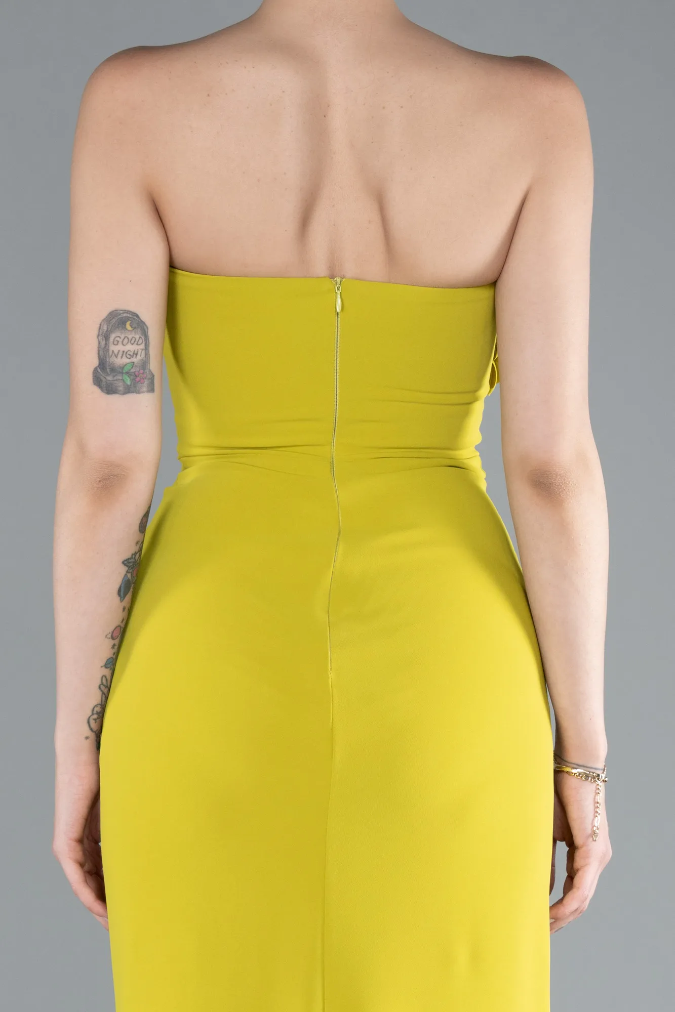 Pistachio Green-Strapless Slit Long Prom Gown ABU4213