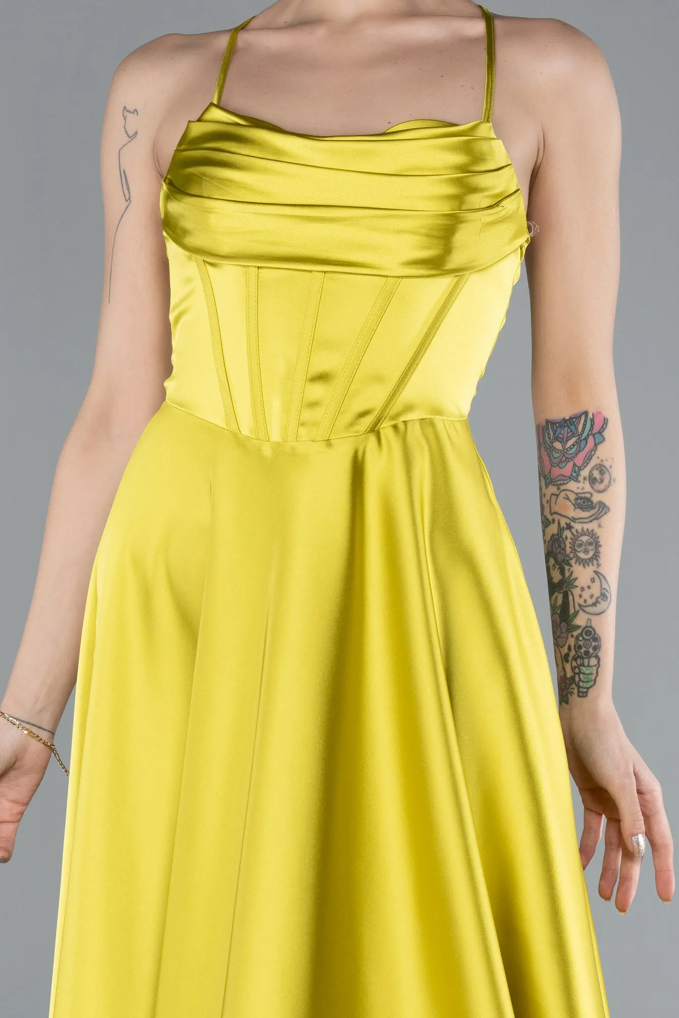 Pistachio Green-Strappy Long Satin Prom Dress ABU4684