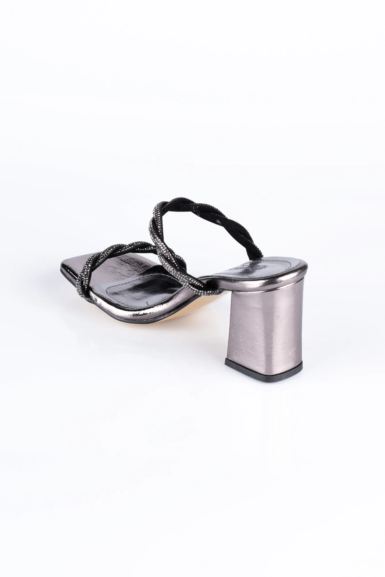 Platinum-Mirror Evening Heeled Slippers AB1075