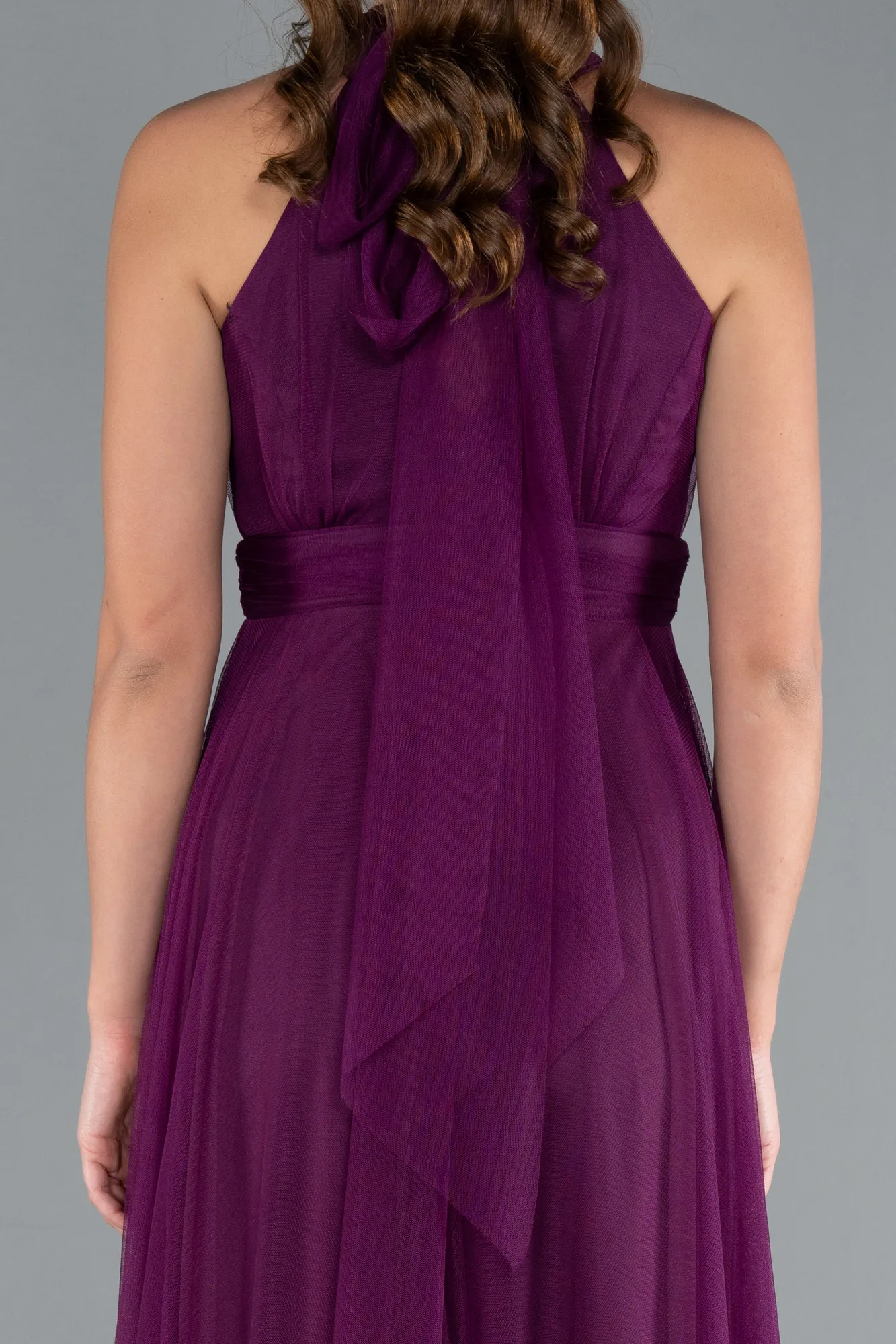 Plum-Halter Neck Long Graduation Prom Dress ABU3252