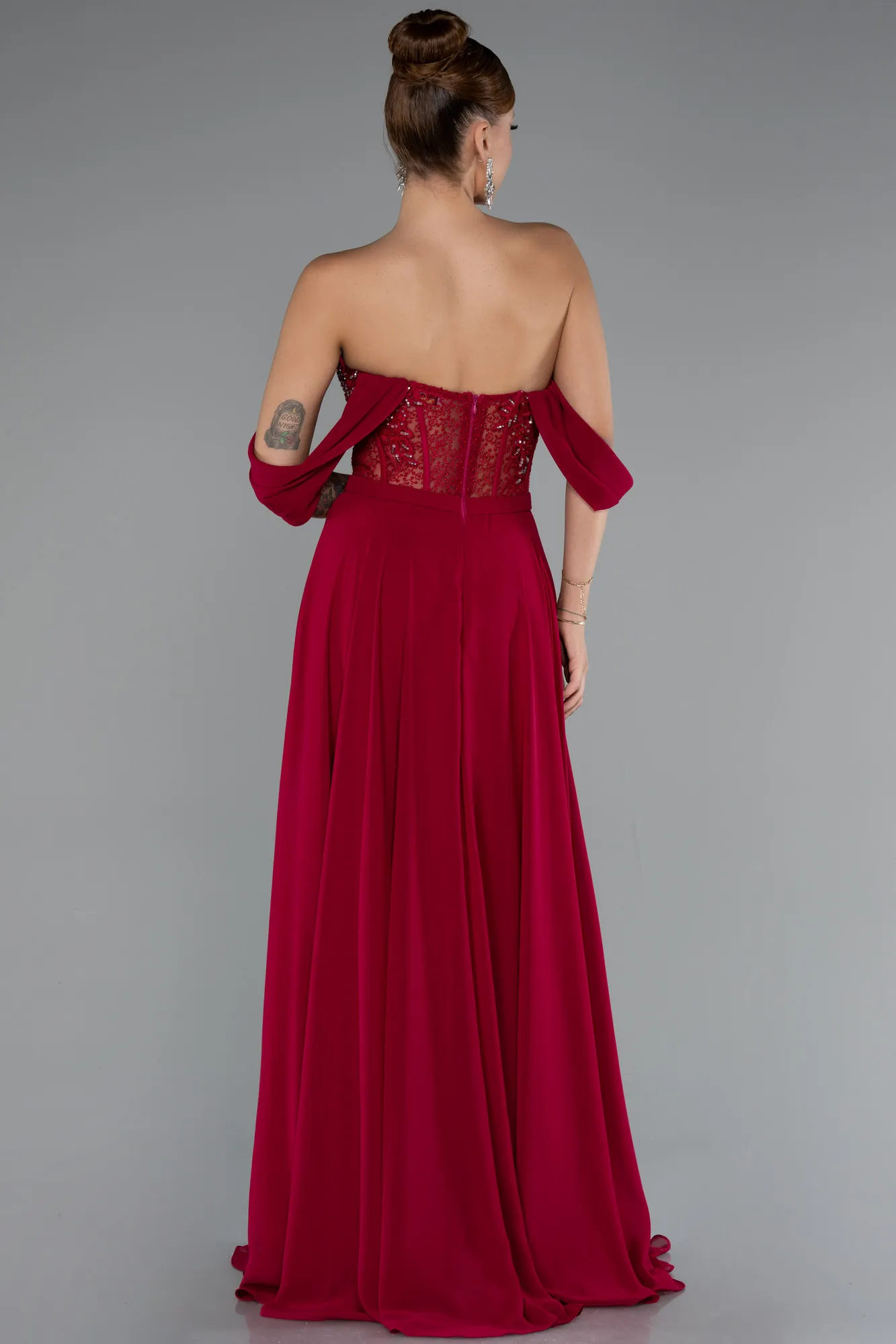 Plum-Long Chiffon Evening Dress ABU3310