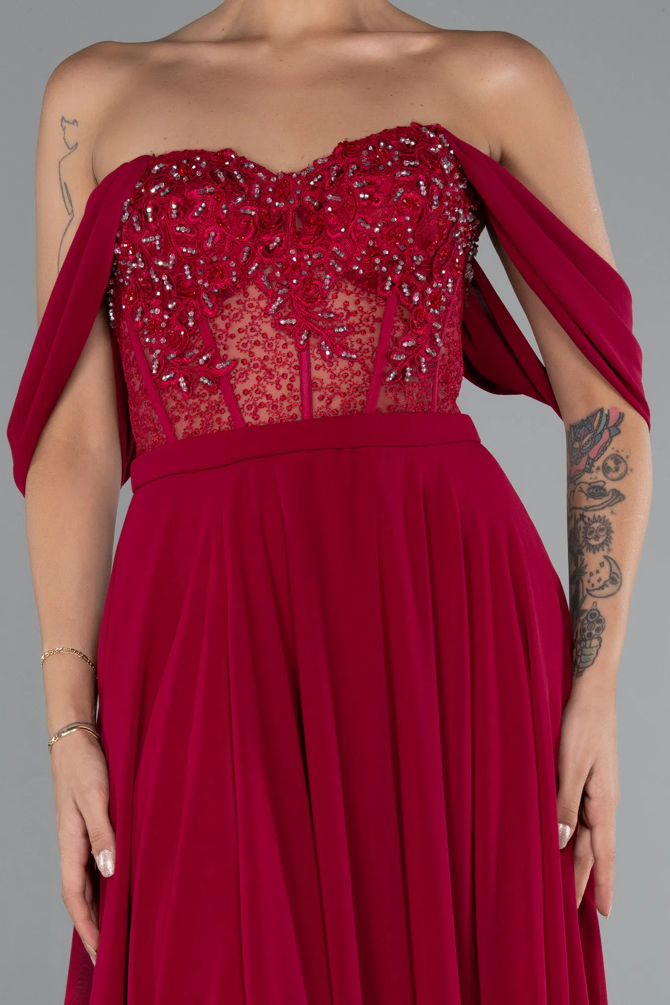 Plum-Long Chiffon Evening Dress ABU3310