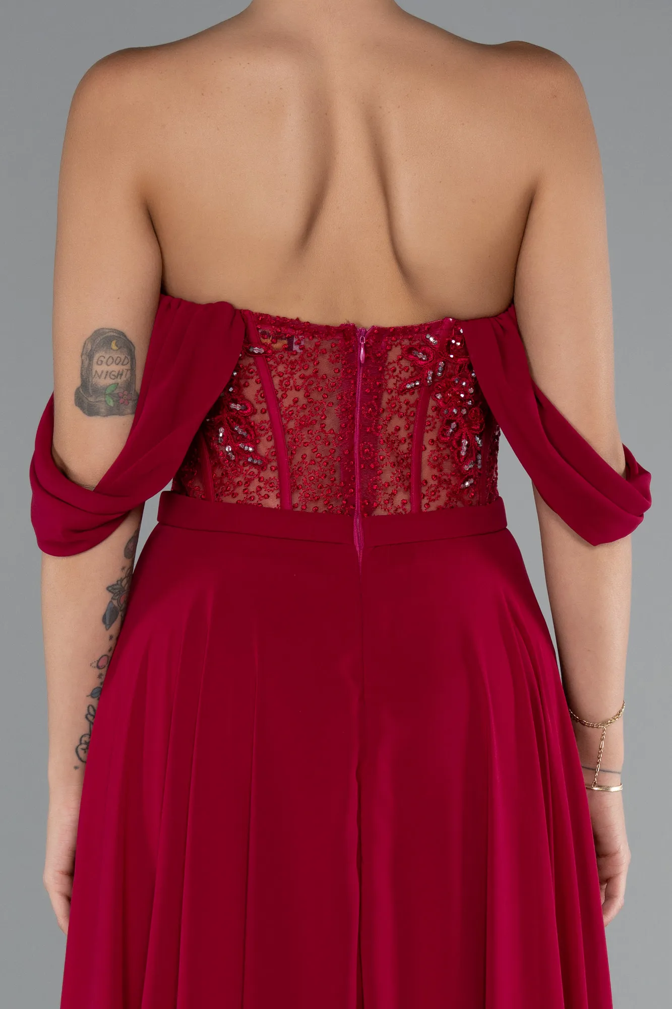 Plum-Long Chiffon Evening Dress ABU3310