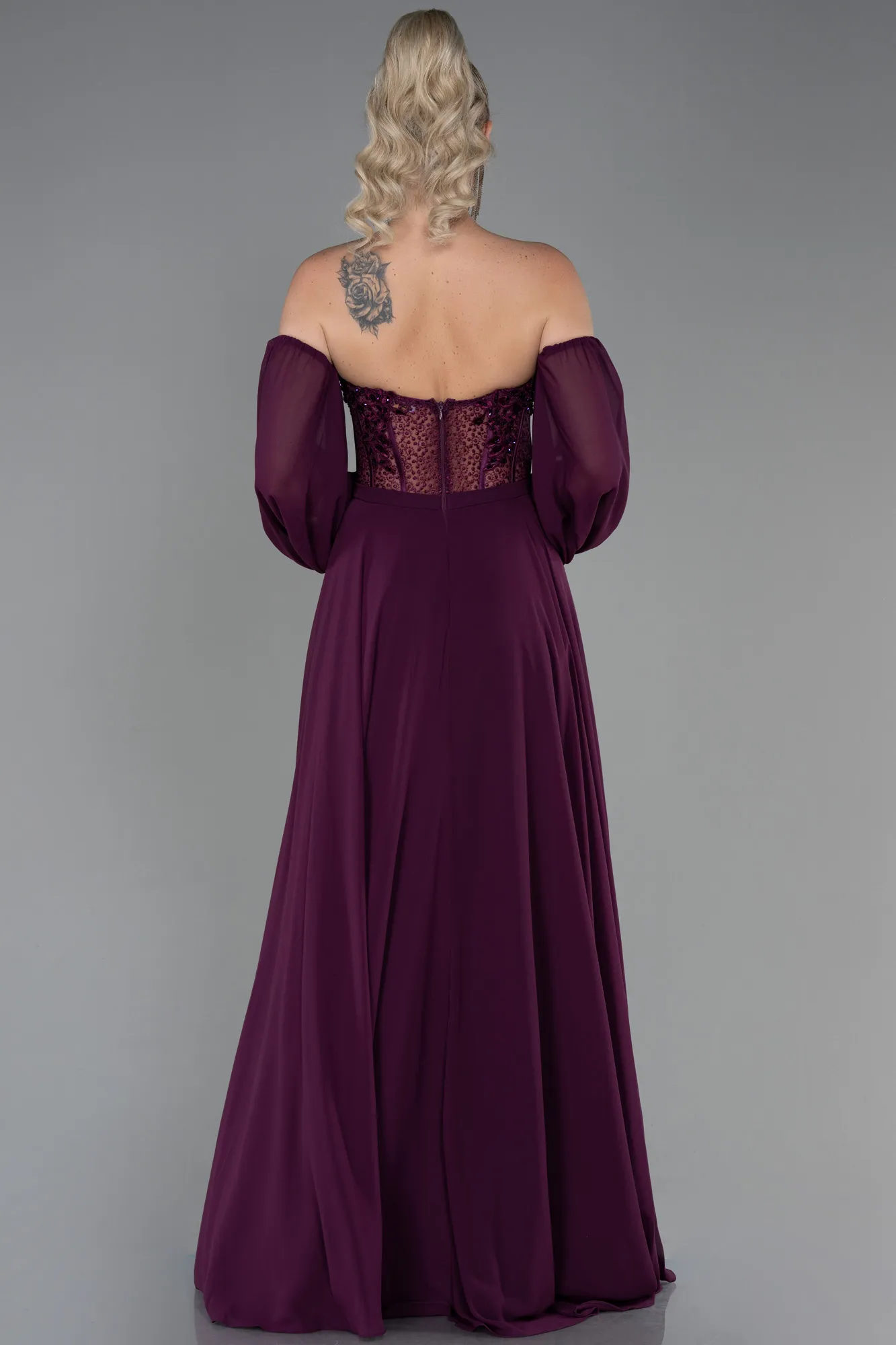 Plum-Long Chiffon Evening Dress ABU3450