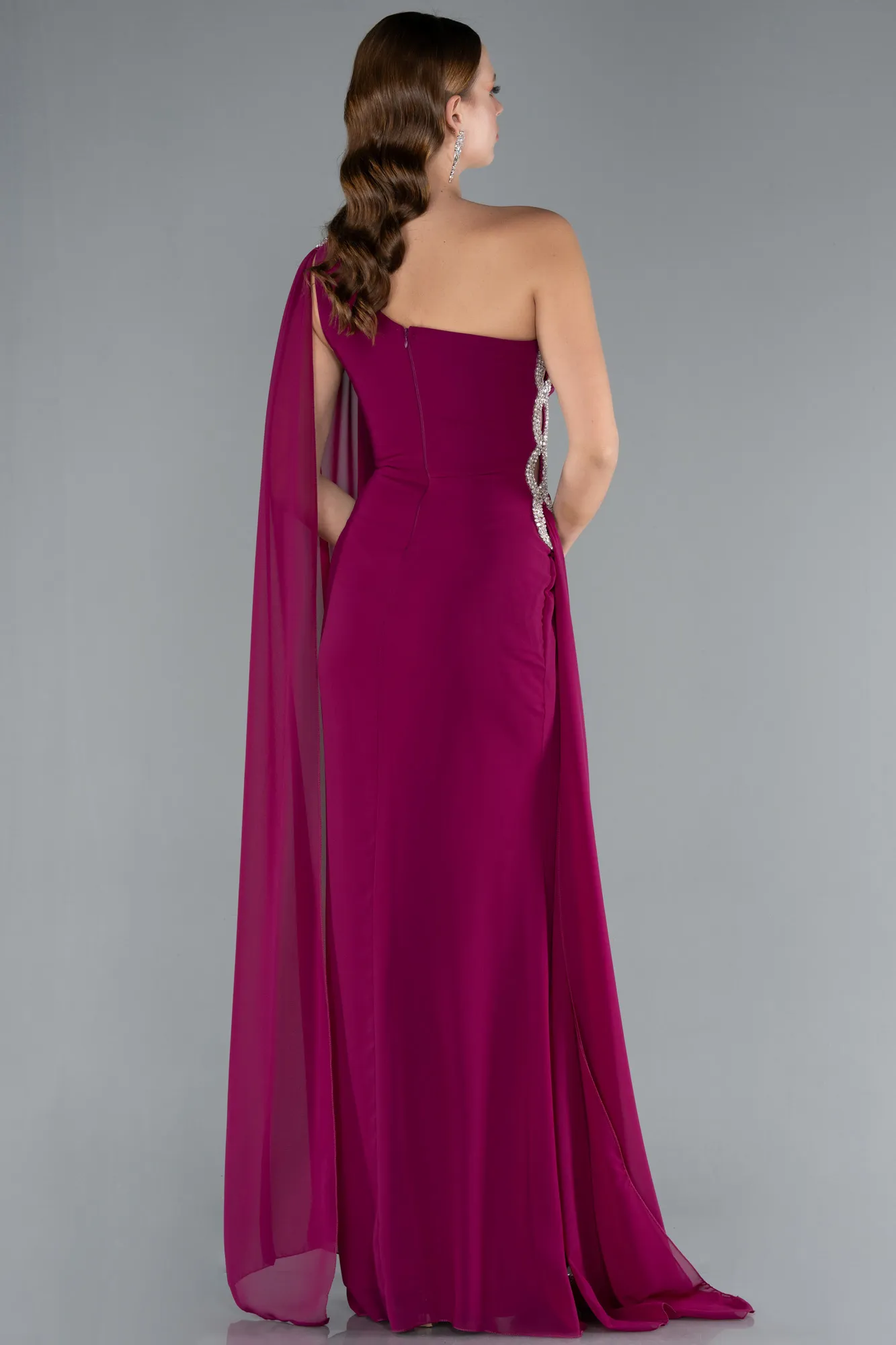 Plum-Long Chiffon Evening Dress ABU4406