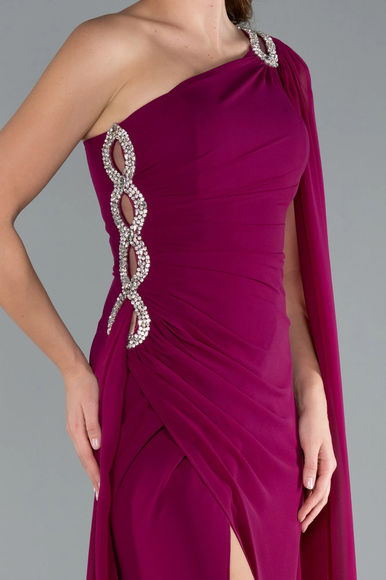 Plum-Long Chiffon Evening Dress ABU4406