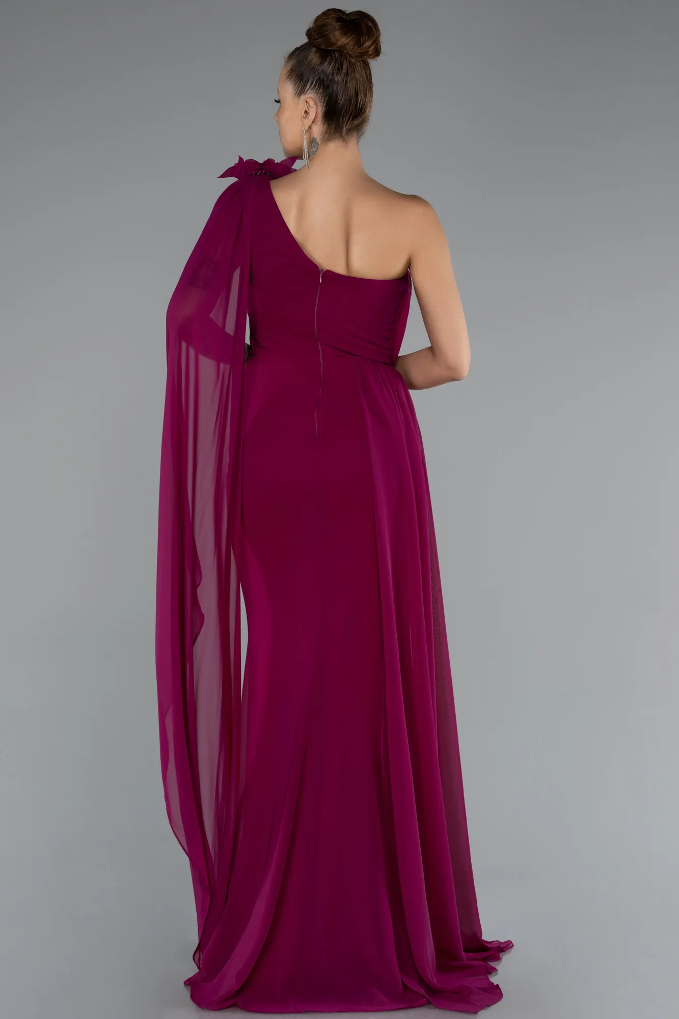 Plum-Long Chiffon Evening Dress ABU5144