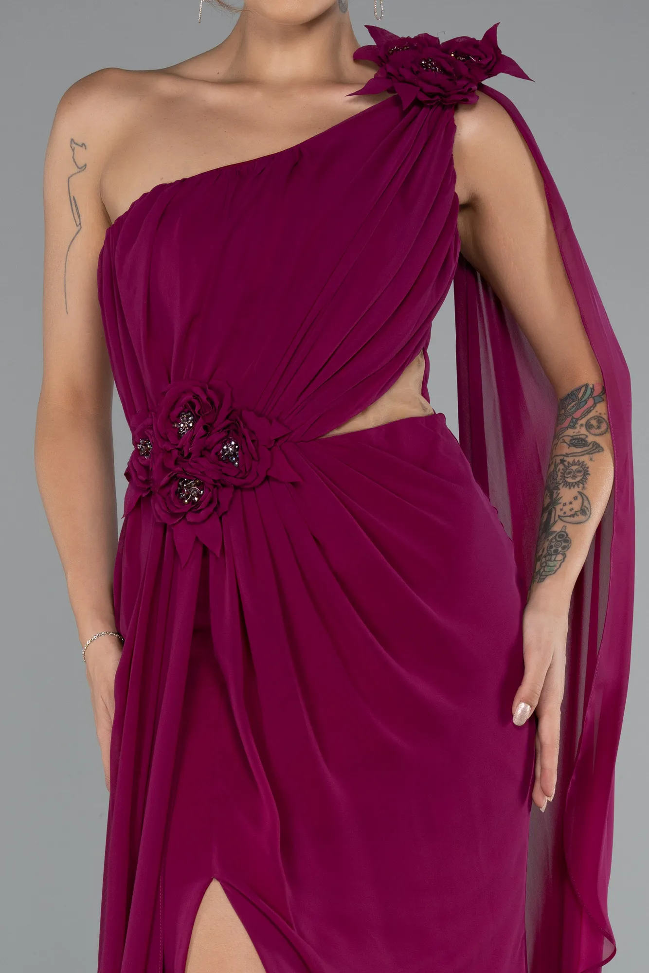 Plum-Long Chiffon Evening Dress ABU5144