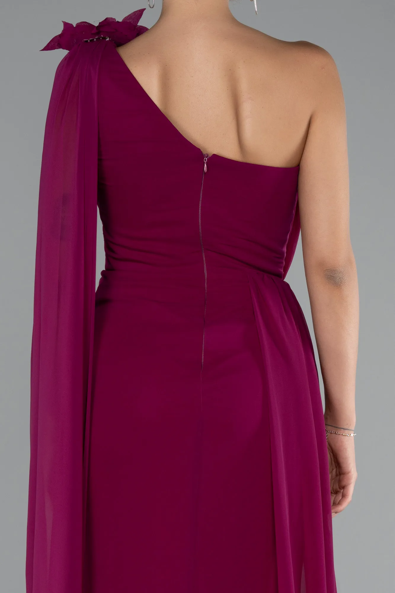 Plum-Long Chiffon Evening Dress ABU5144