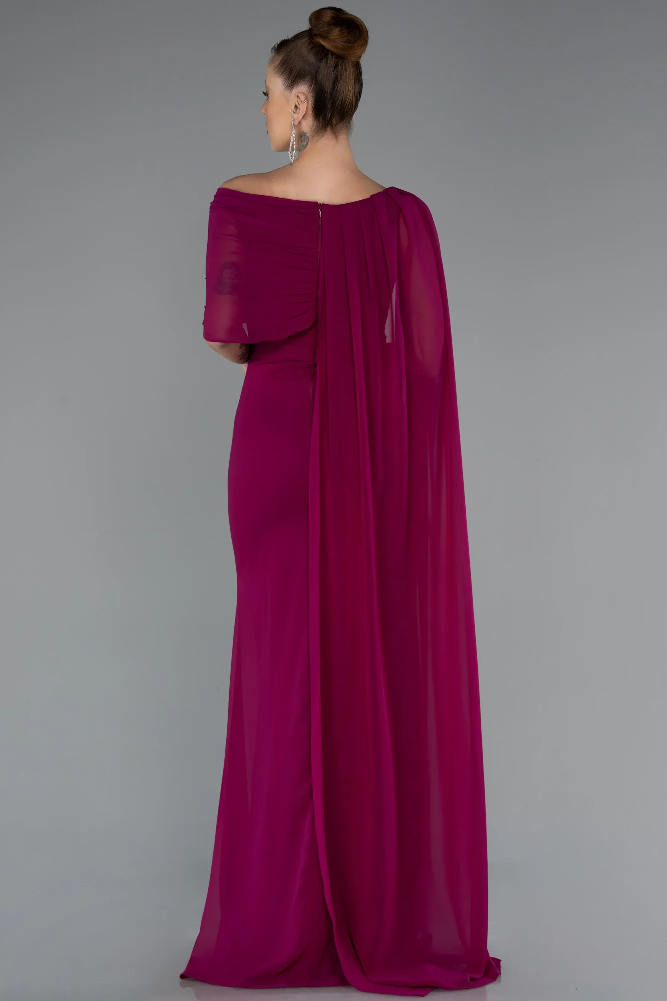 Plum-Long Chiffon Evening Dress ABU5418