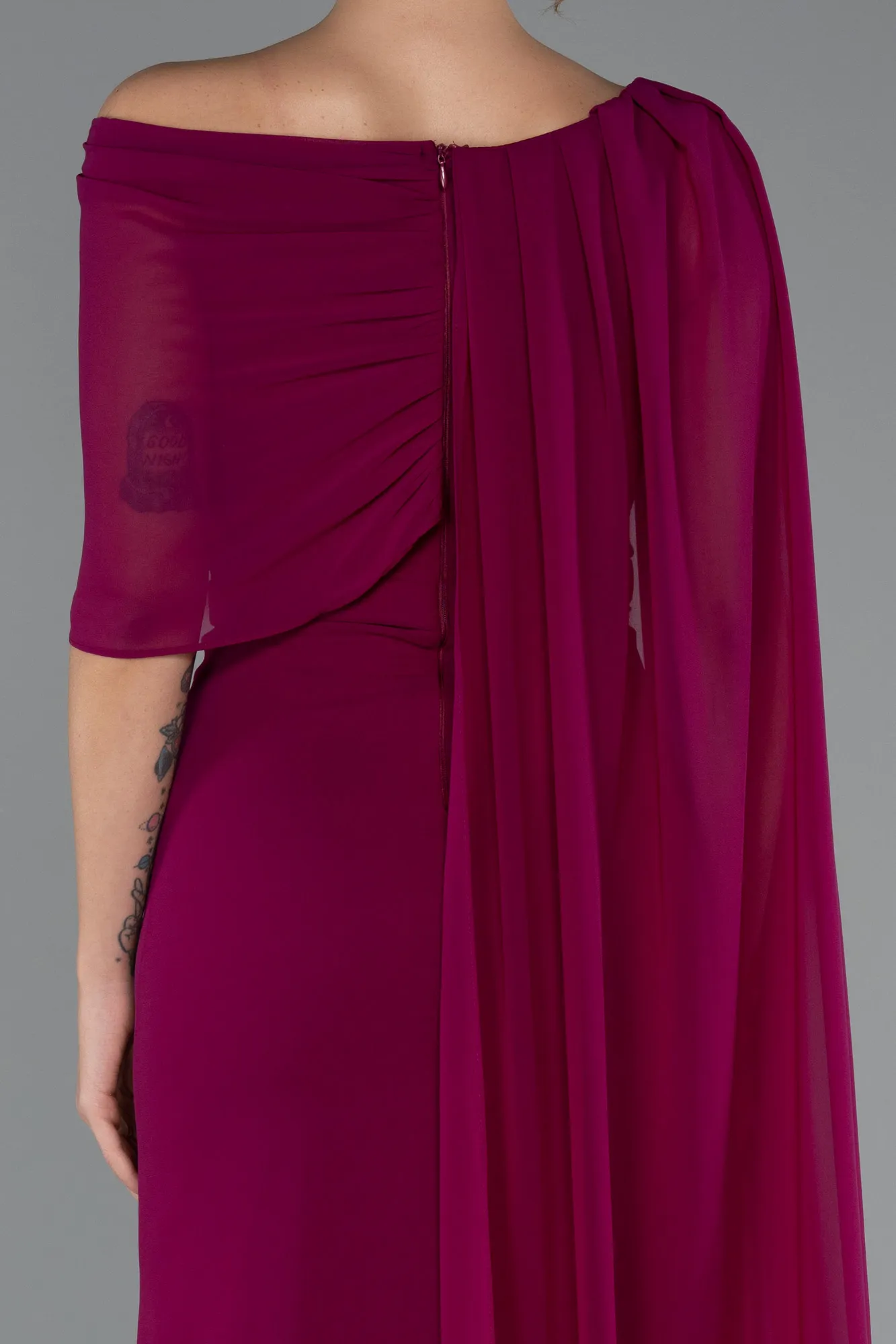 Plum-Long Chiffon Evening Dress ABU5418