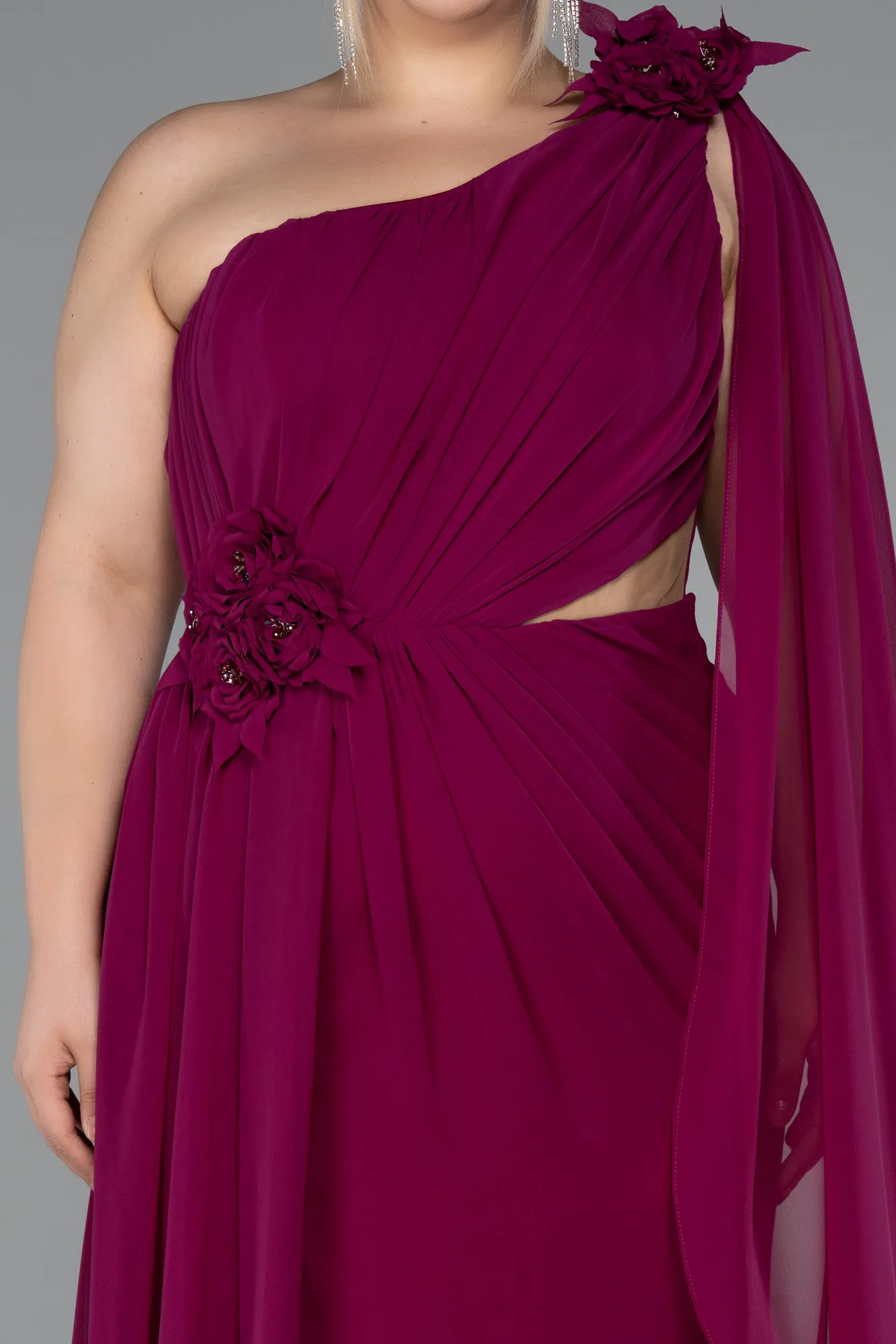 Plum-Long Chiffon Formal Plus Size Dress ABU5145