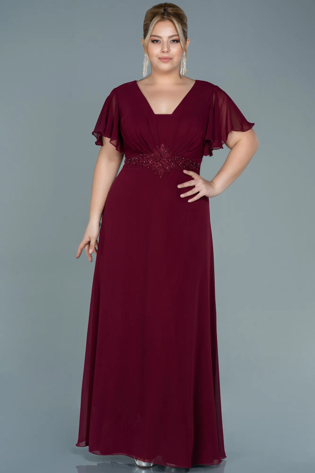 Plum-Long Chiffon Plus Size Evening Dress ABU2308