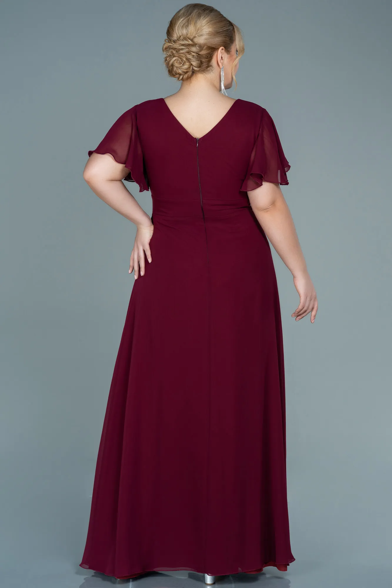 Plum-Long Chiffon Plus Size Evening Dress ABU2308