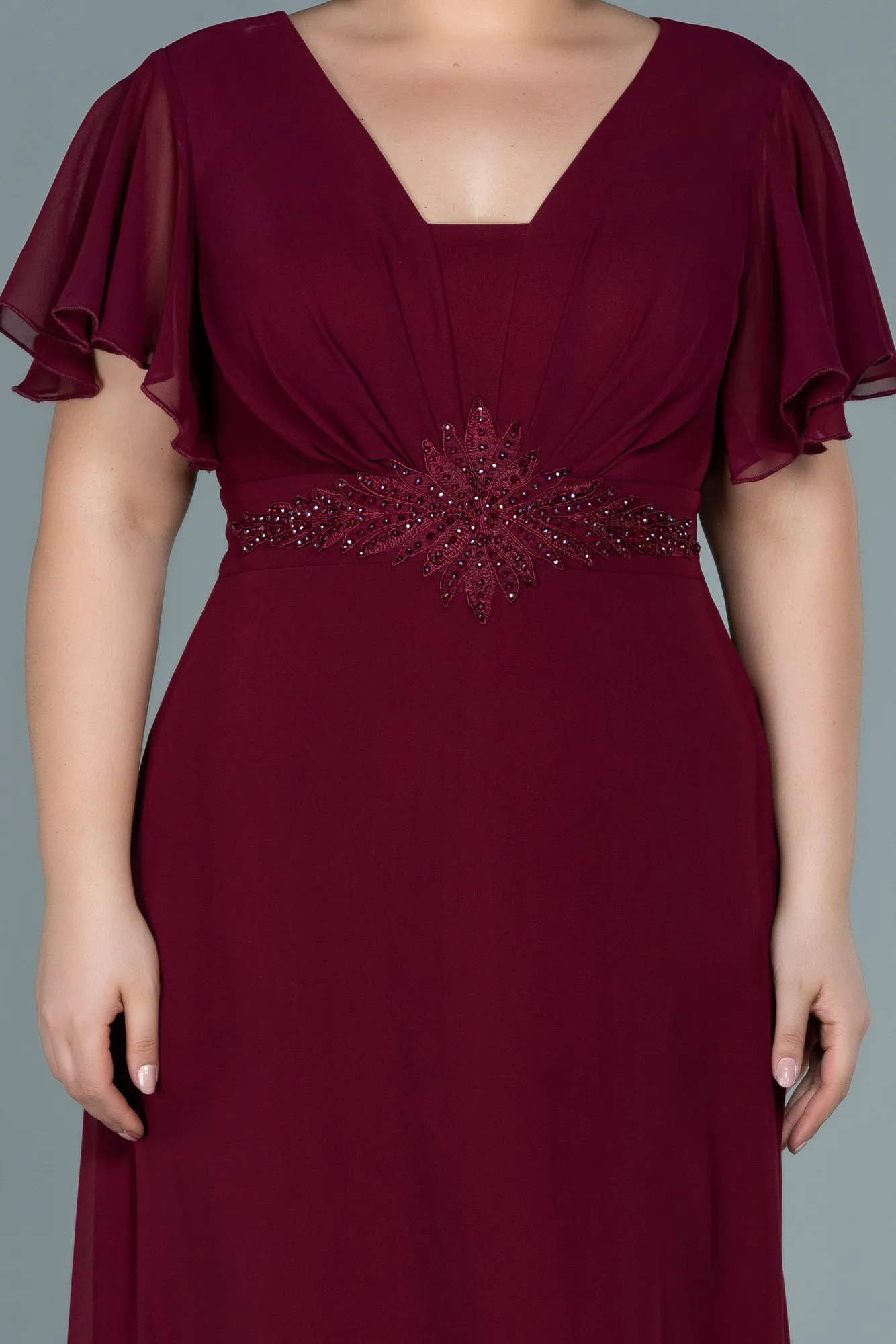 Plum-Long Chiffon Plus Size Evening Dress ABU2308