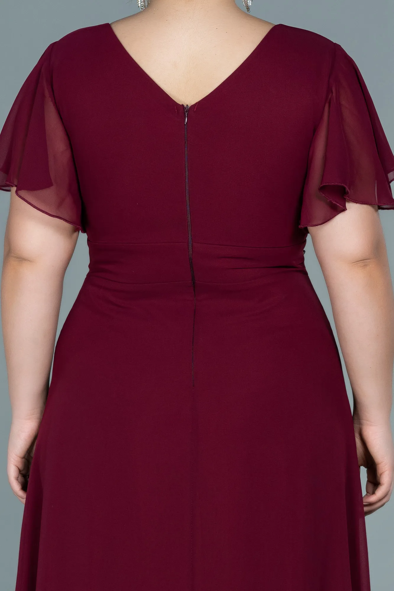 Plum-Long Chiffon Plus Size Evening Dress ABU2308