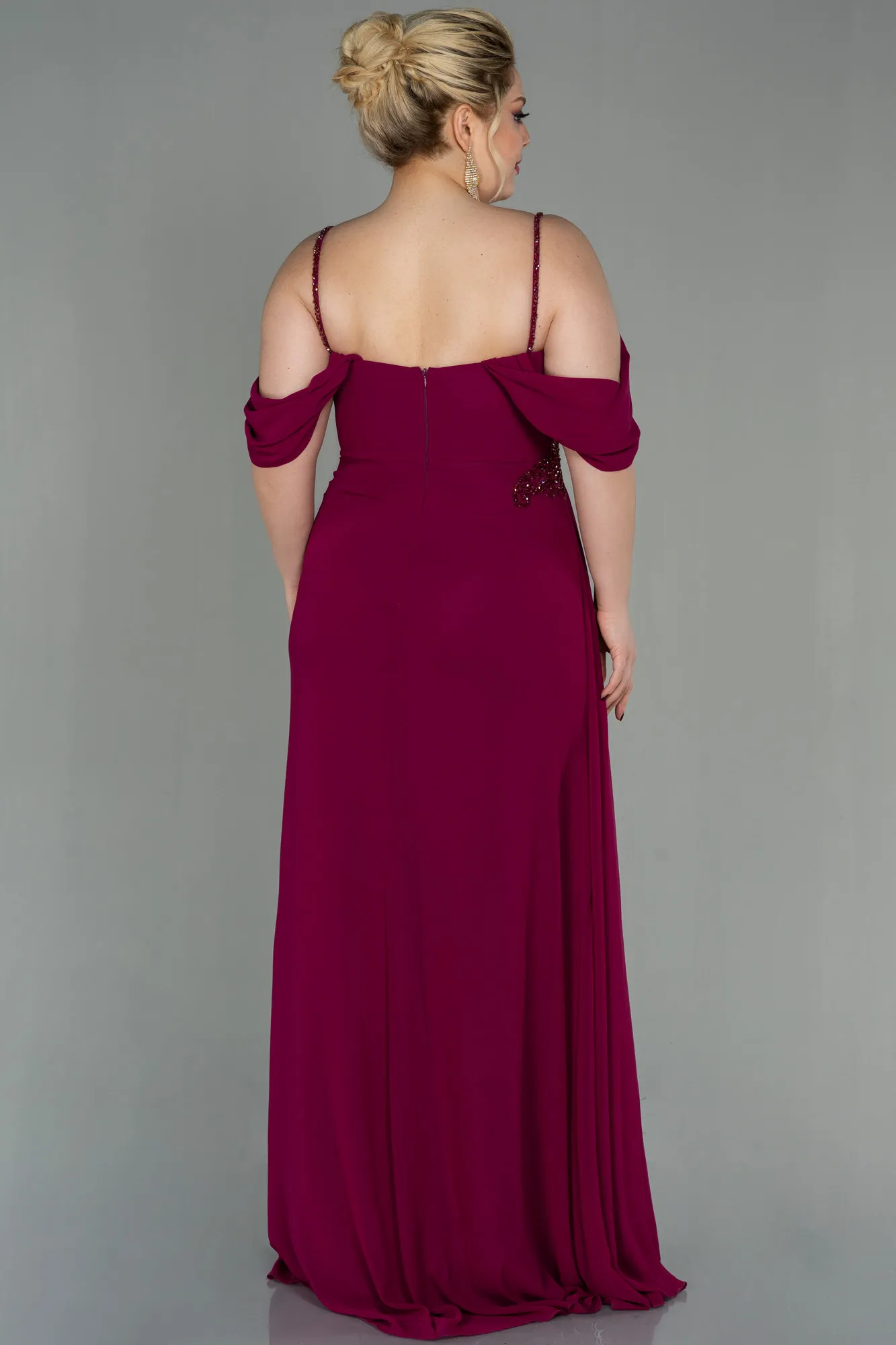 Plum-Long Chiffon Plus Size Evening Dress ABU2929