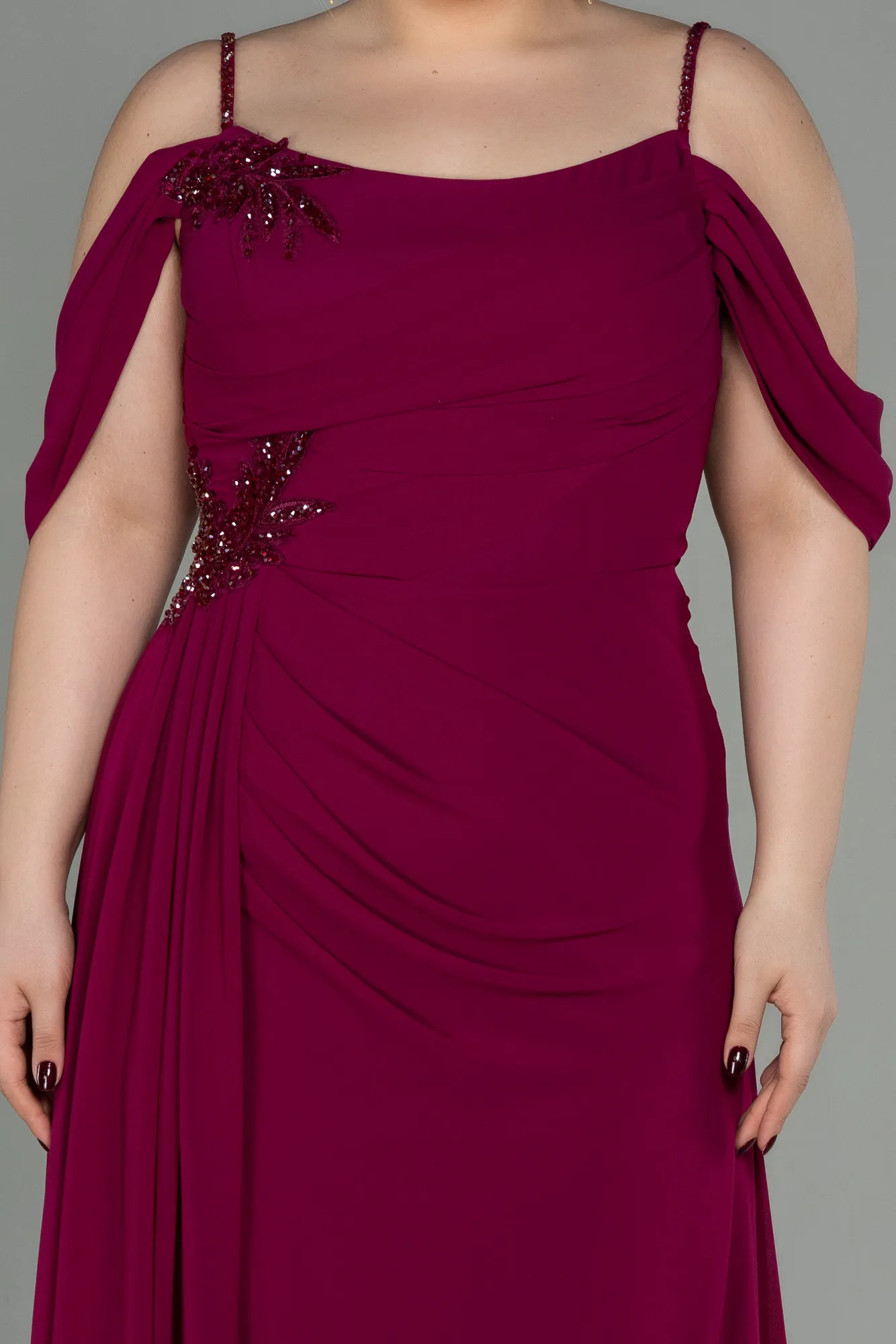 Plum-Long Chiffon Plus Size Evening Dress ABU2929