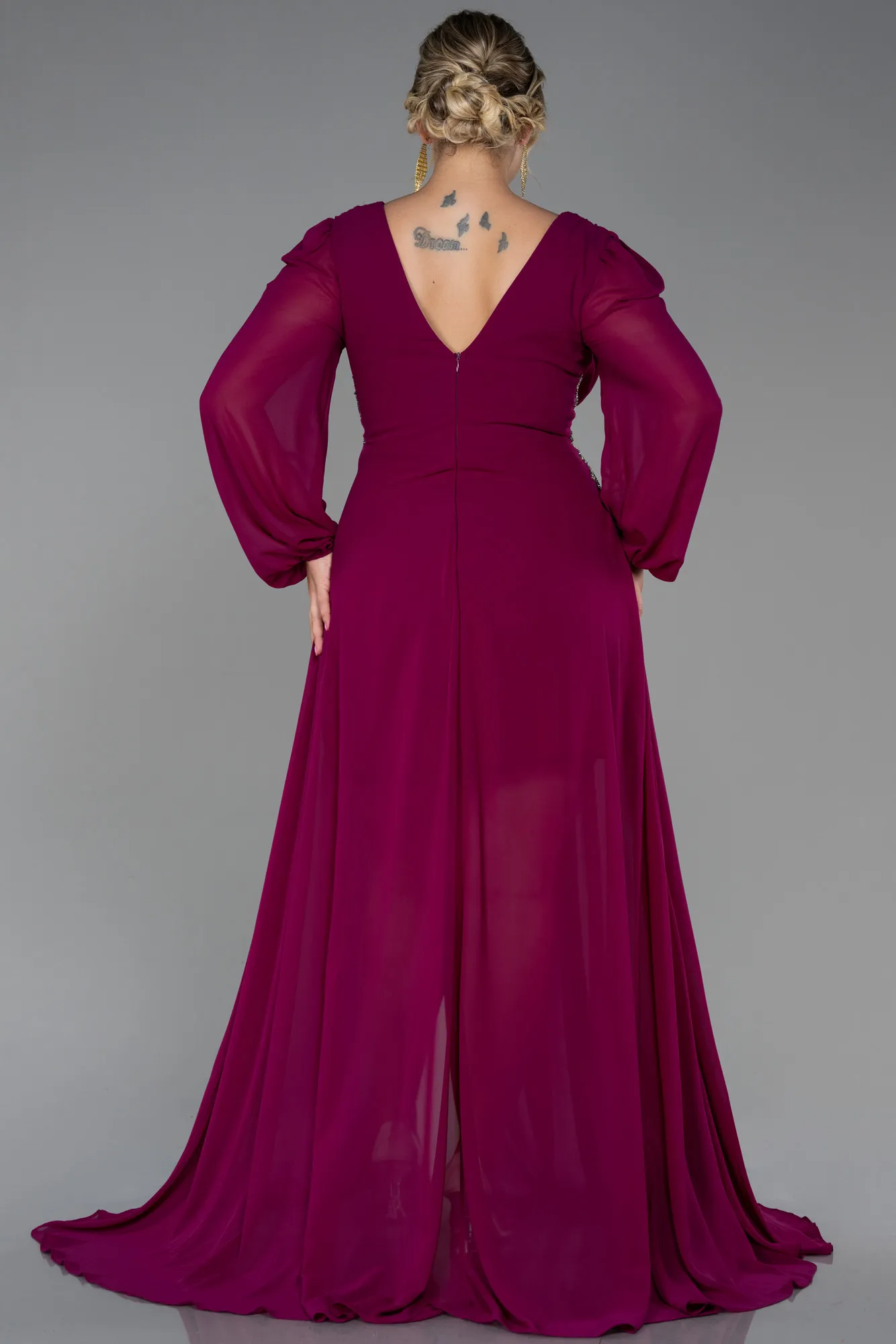 Plum-Long Chiffon Plus Size Evening Dress ABU3256