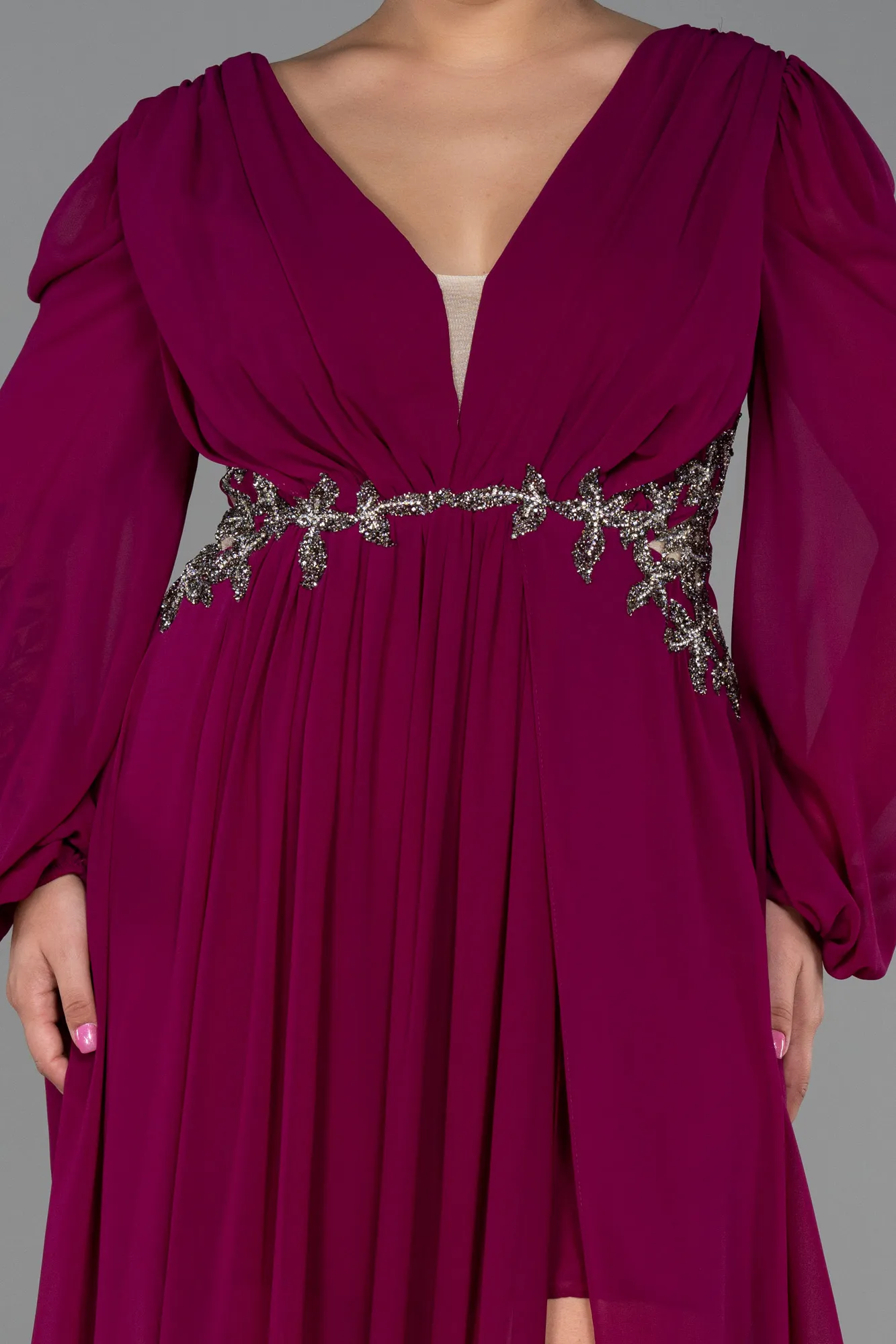 Plum-Long Chiffon Plus Size Evening Dress ABU3256