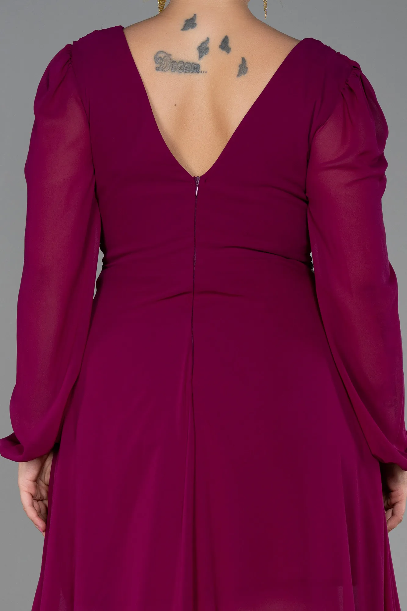 Plum-Long Chiffon Plus Size Evening Dress ABU3256