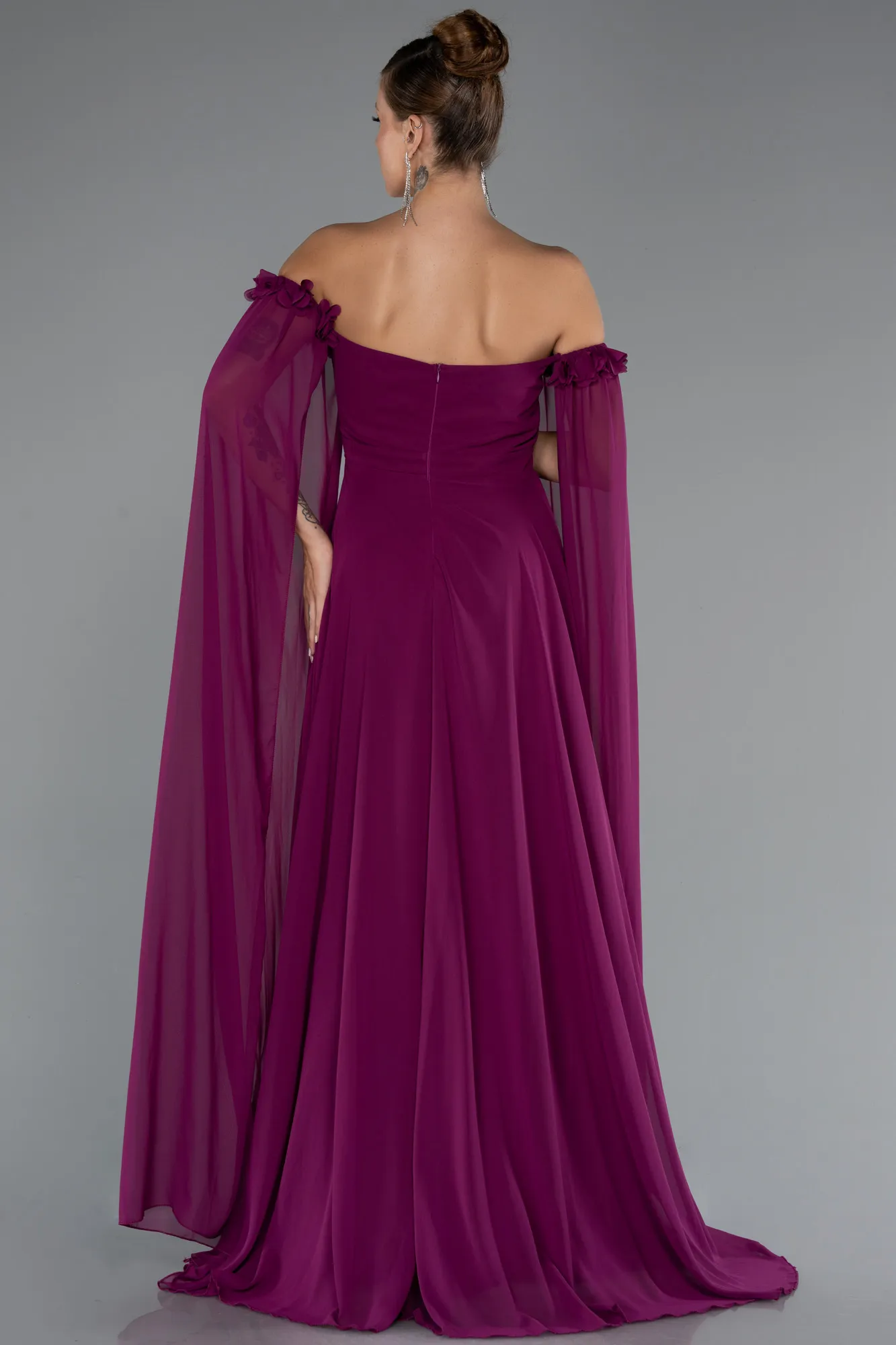 Plum-Long Chiffon Plus Size Evening Dress ABU3464