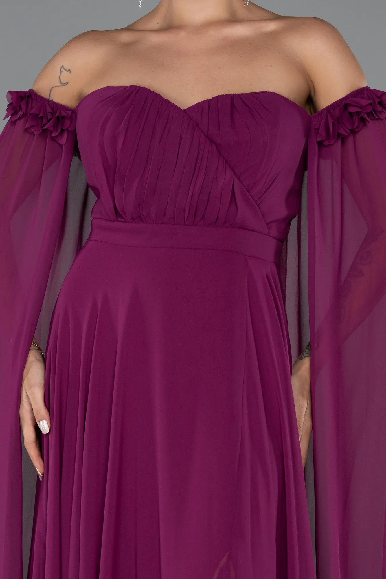 Plum-Long Chiffon Plus Size Evening Dress ABU3464