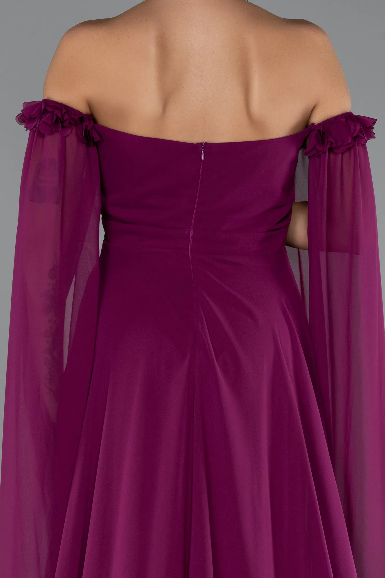Plum-Long Chiffon Plus Size Evening Dress ABU3464