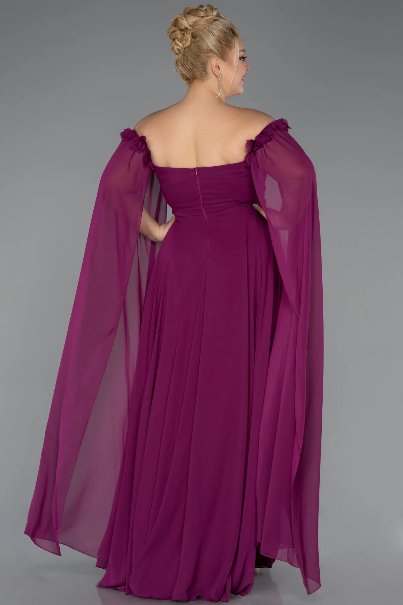 Plum-Long Chiffon Plus Size Evening Dress ABU3464