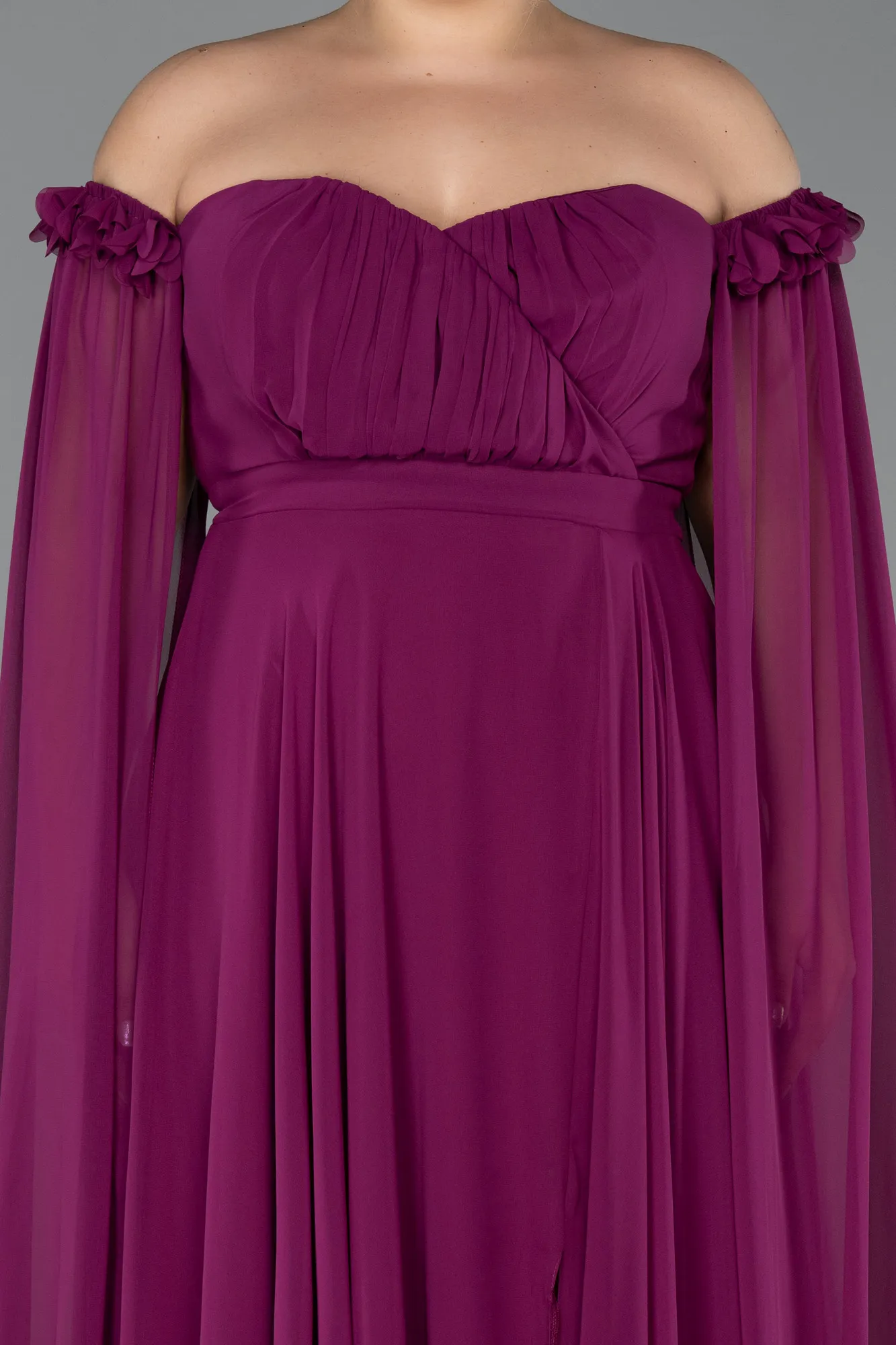 Plum-Long Chiffon Plus Size Evening Dress ABU3464