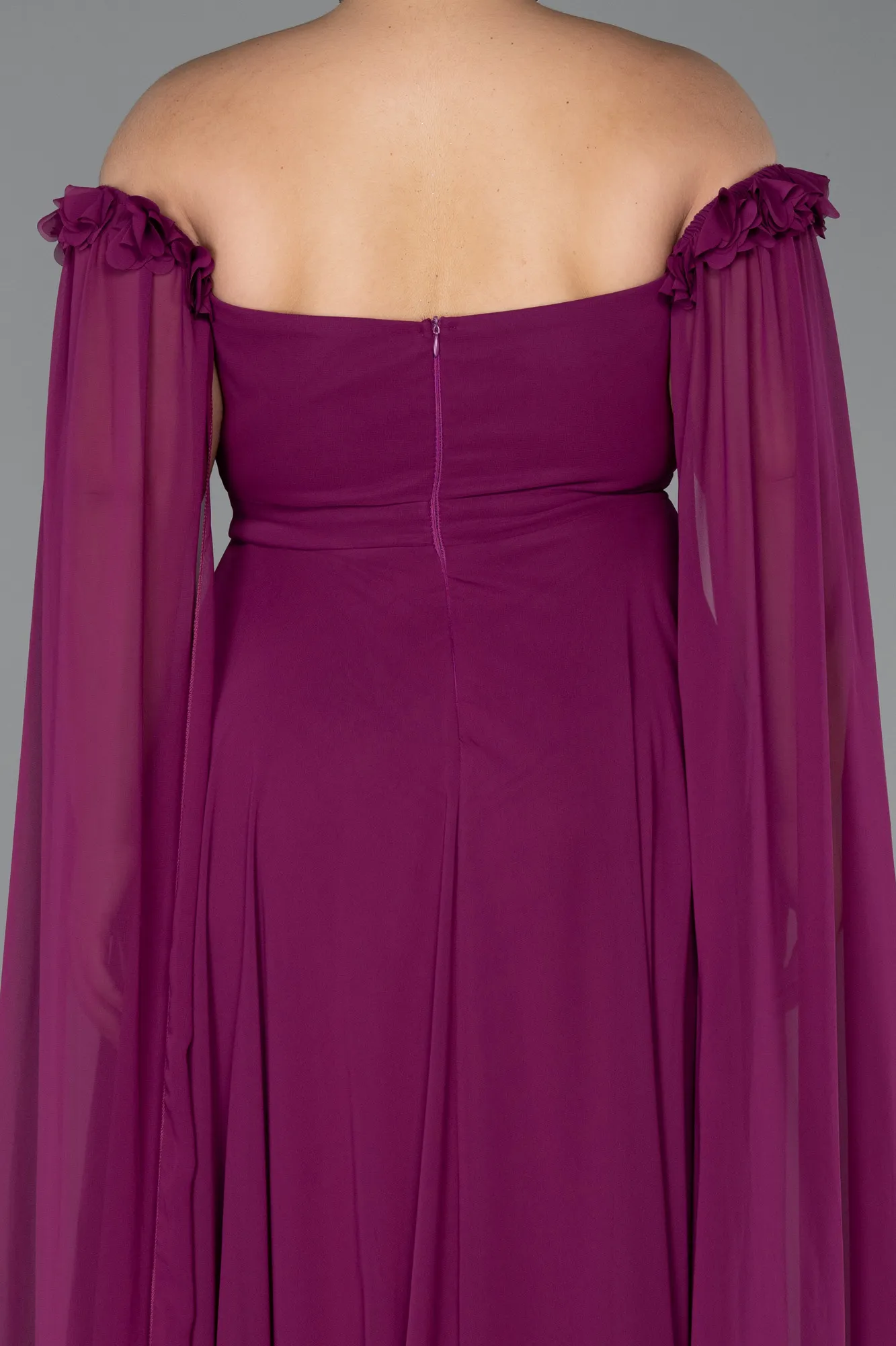Plum-Long Chiffon Plus Size Evening Dress ABU3464