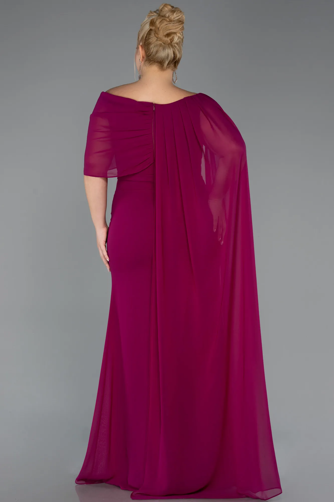 Plum-Long Chiffon Plus Size Evening Dress ABU5419