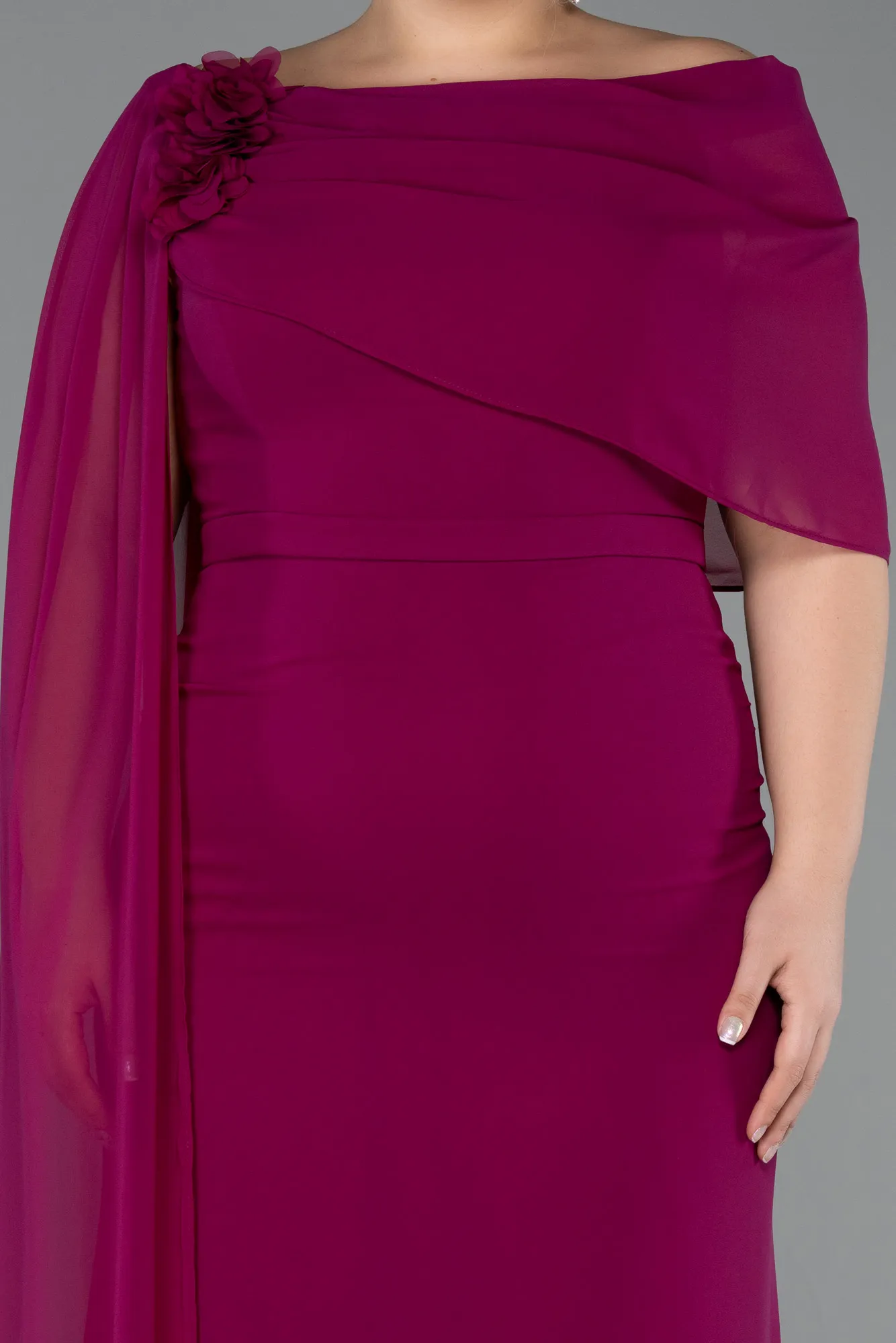 Plum-Long Chiffon Plus Size Evening Dress ABU5419