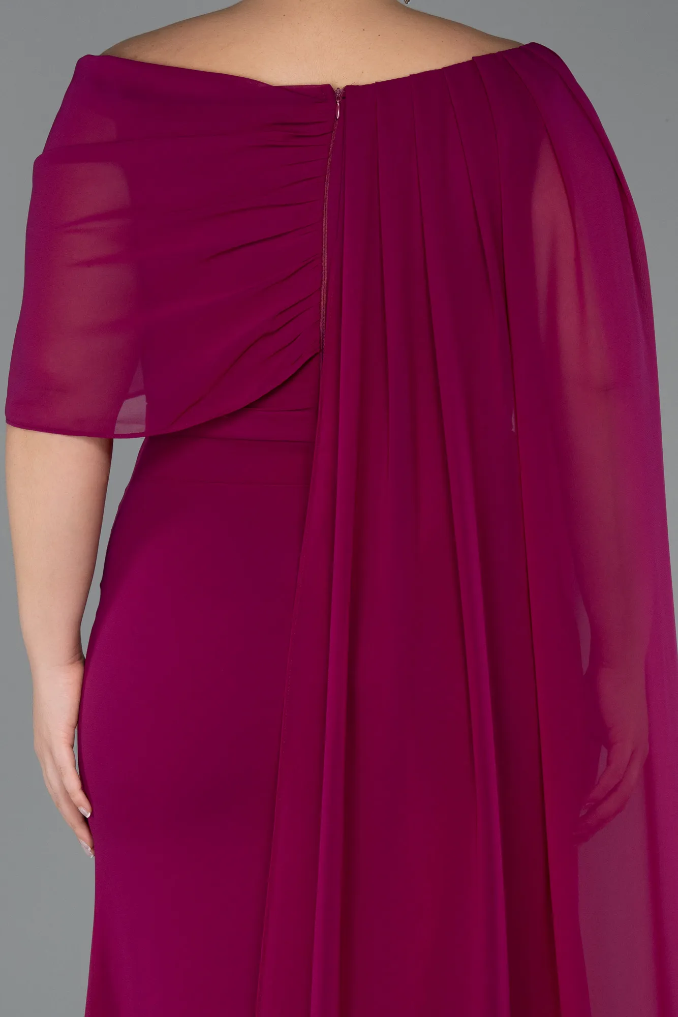Plum-Long Chiffon Plus Size Evening Dress ABU5419