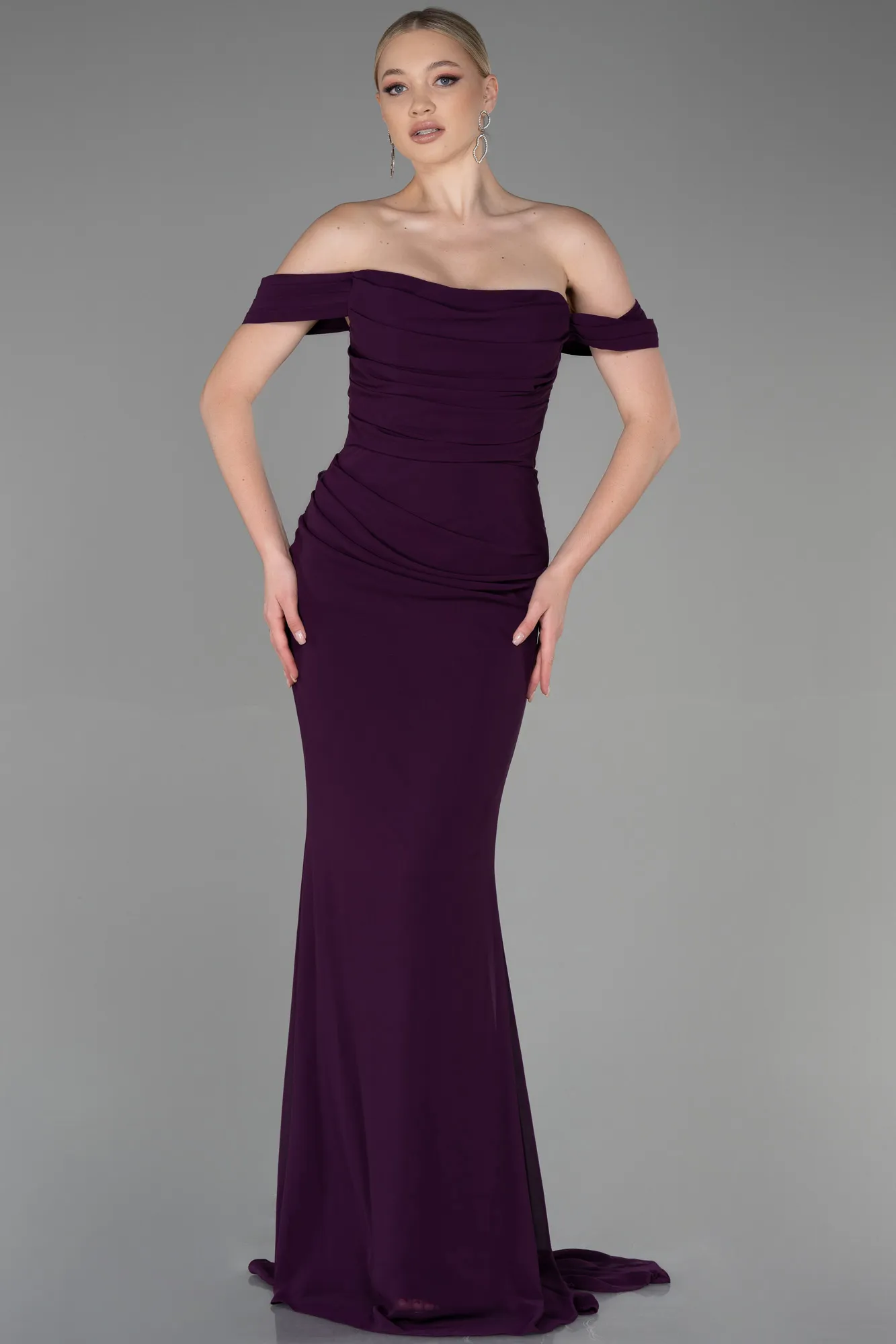 Plum-Long Chiffon Prom Gown ABU3211