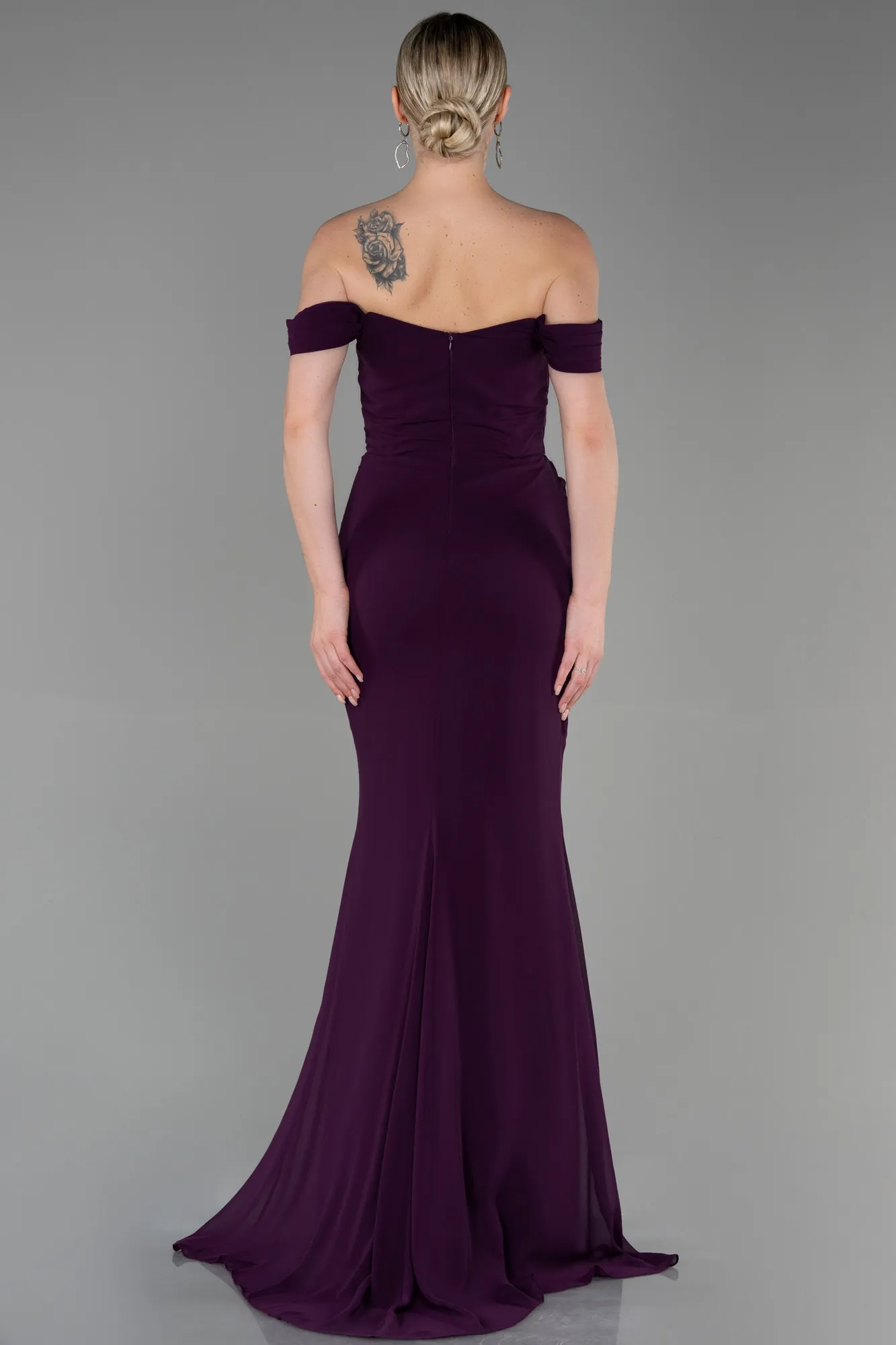 Plum-Long Chiffon Prom Gown ABU3211
