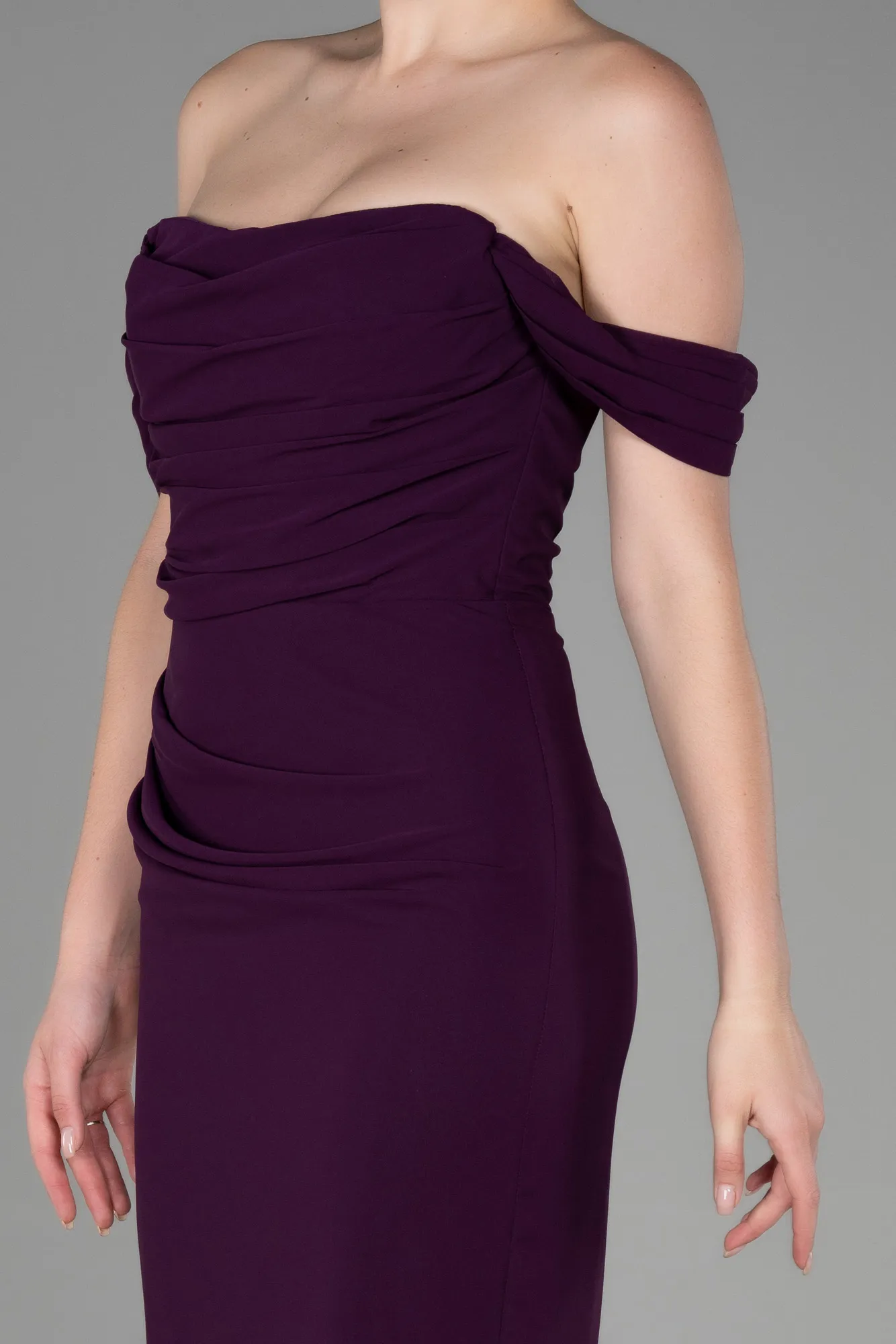 Plum-Long Chiffon Prom Gown ABU3211