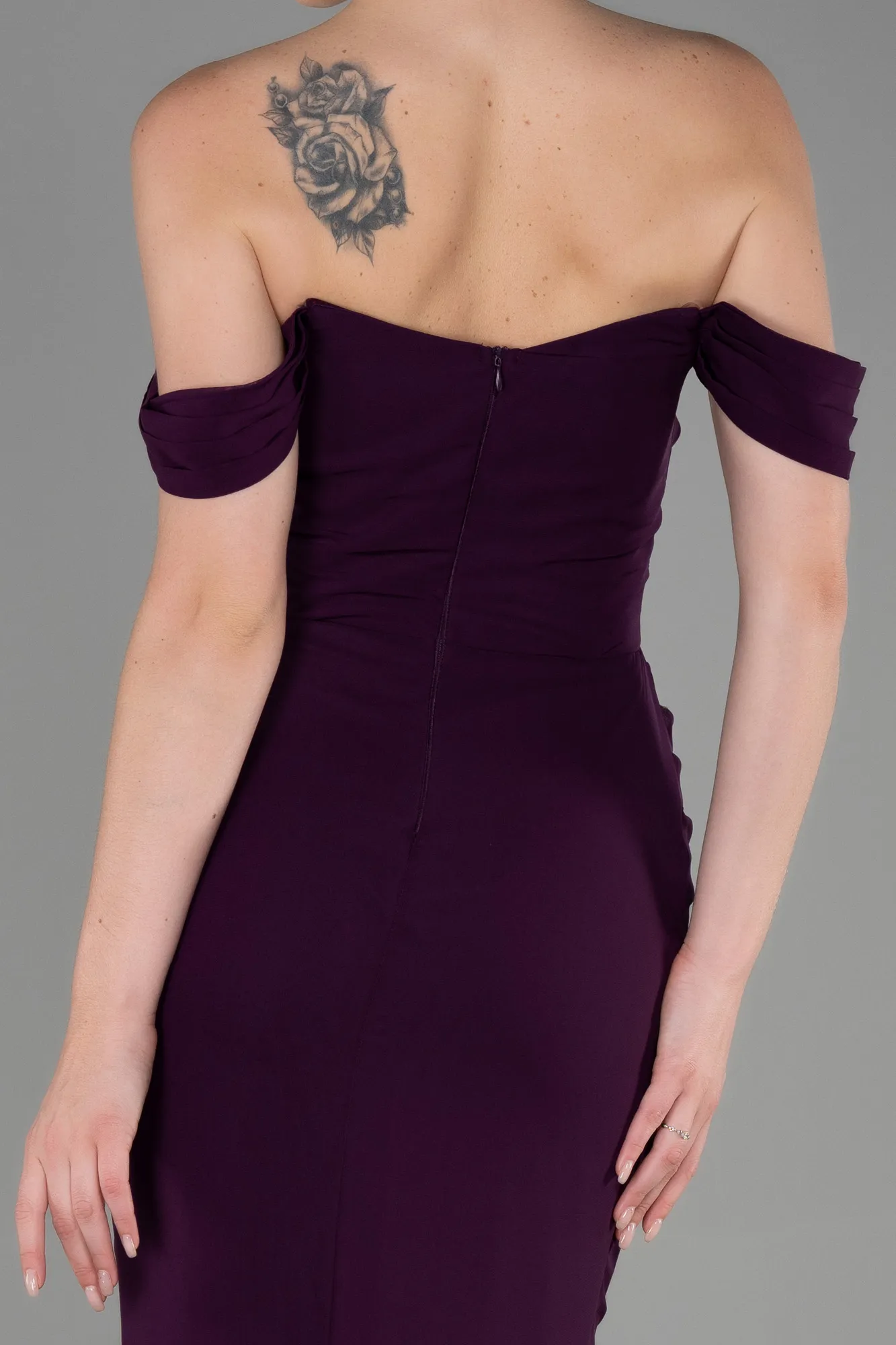 Plum-Long Chiffon Prom Gown ABU3211