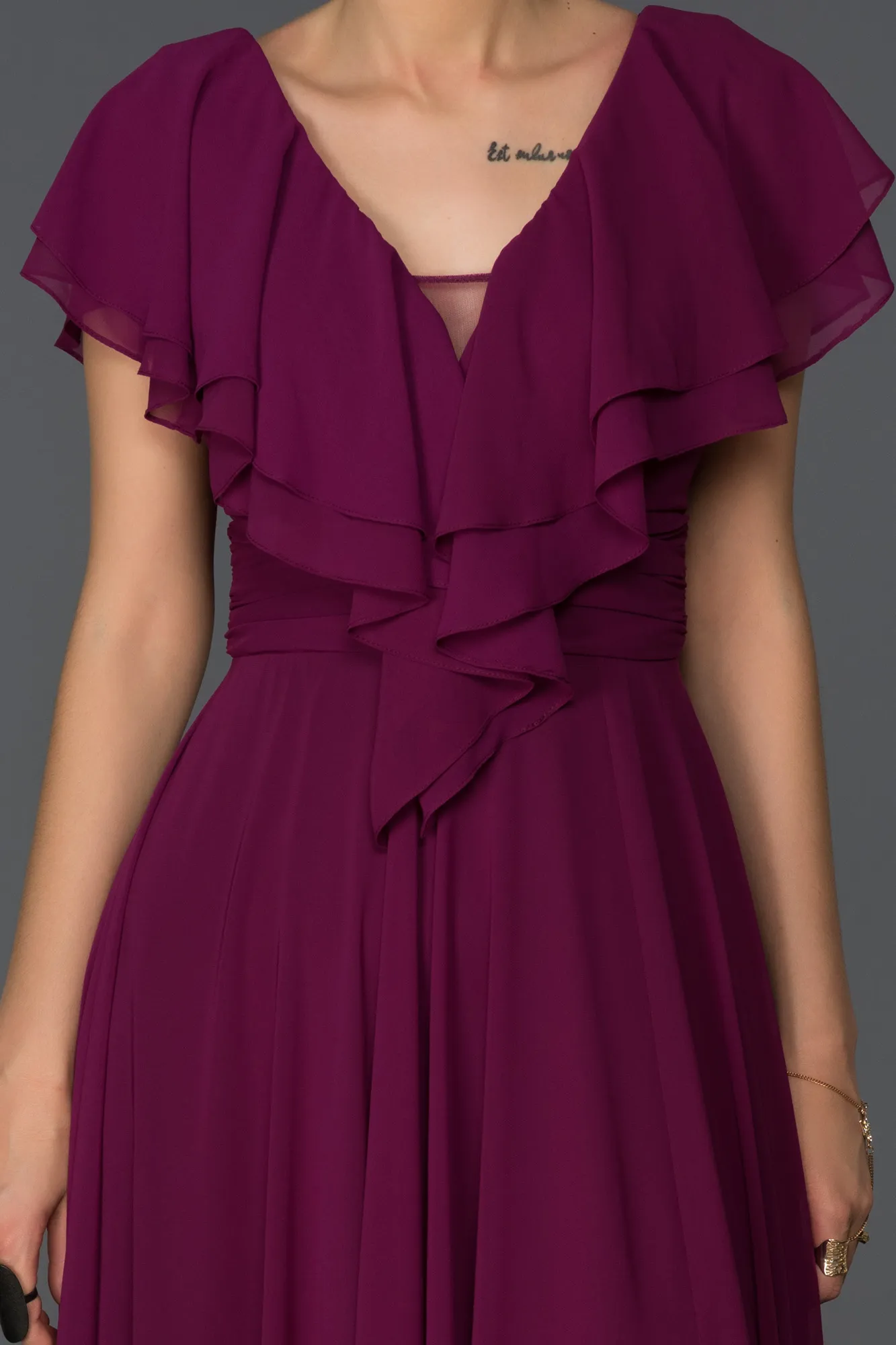 Plum-Long Plus Size Evening Dress ABU032