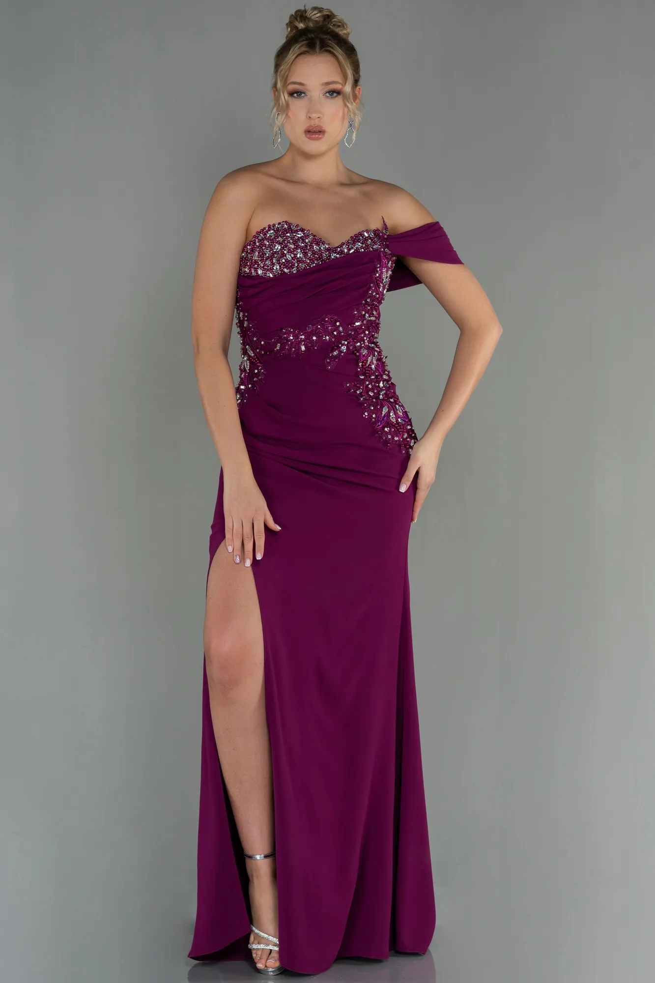 Plum-Long Evening Dress ABU3003
